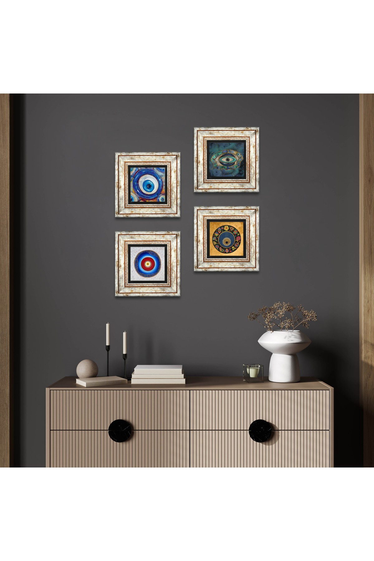 Evil Eye Stone Wall Painting Framed Wall Decor 4 Piece Painting Set Wall Art