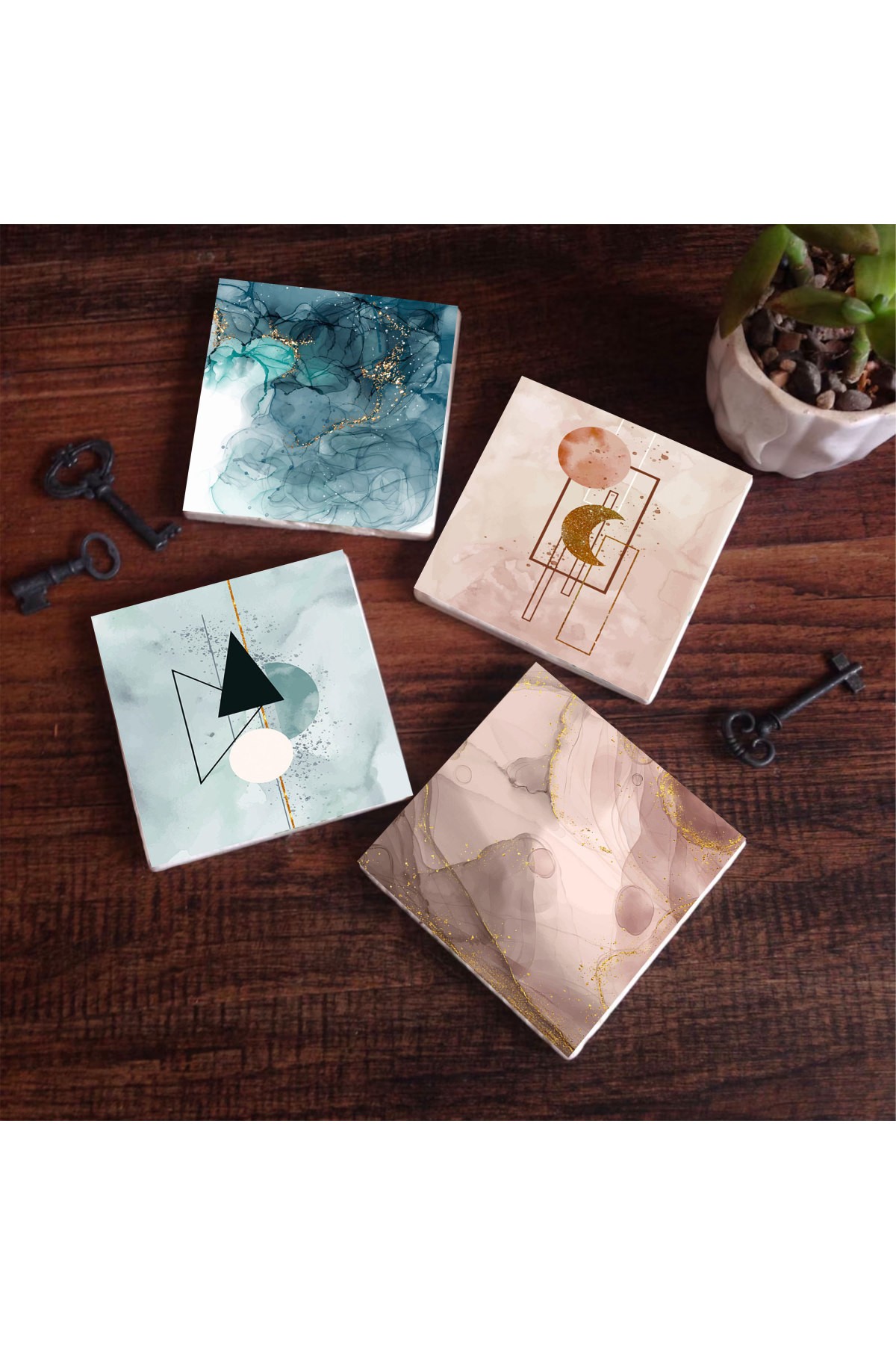 Minimalist, Abstract Art Stone Coasters Desktop Protective Coasters 4 Piece Set 10x10cm Stone Coasters