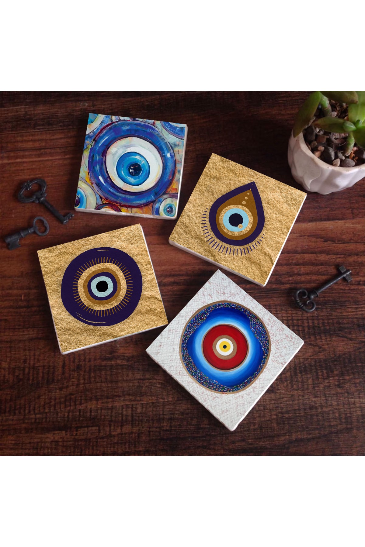 Evil Eye Stone Coaster Desktop Protective Coaster 4 Piece Set 10x10cm Stone Coasters