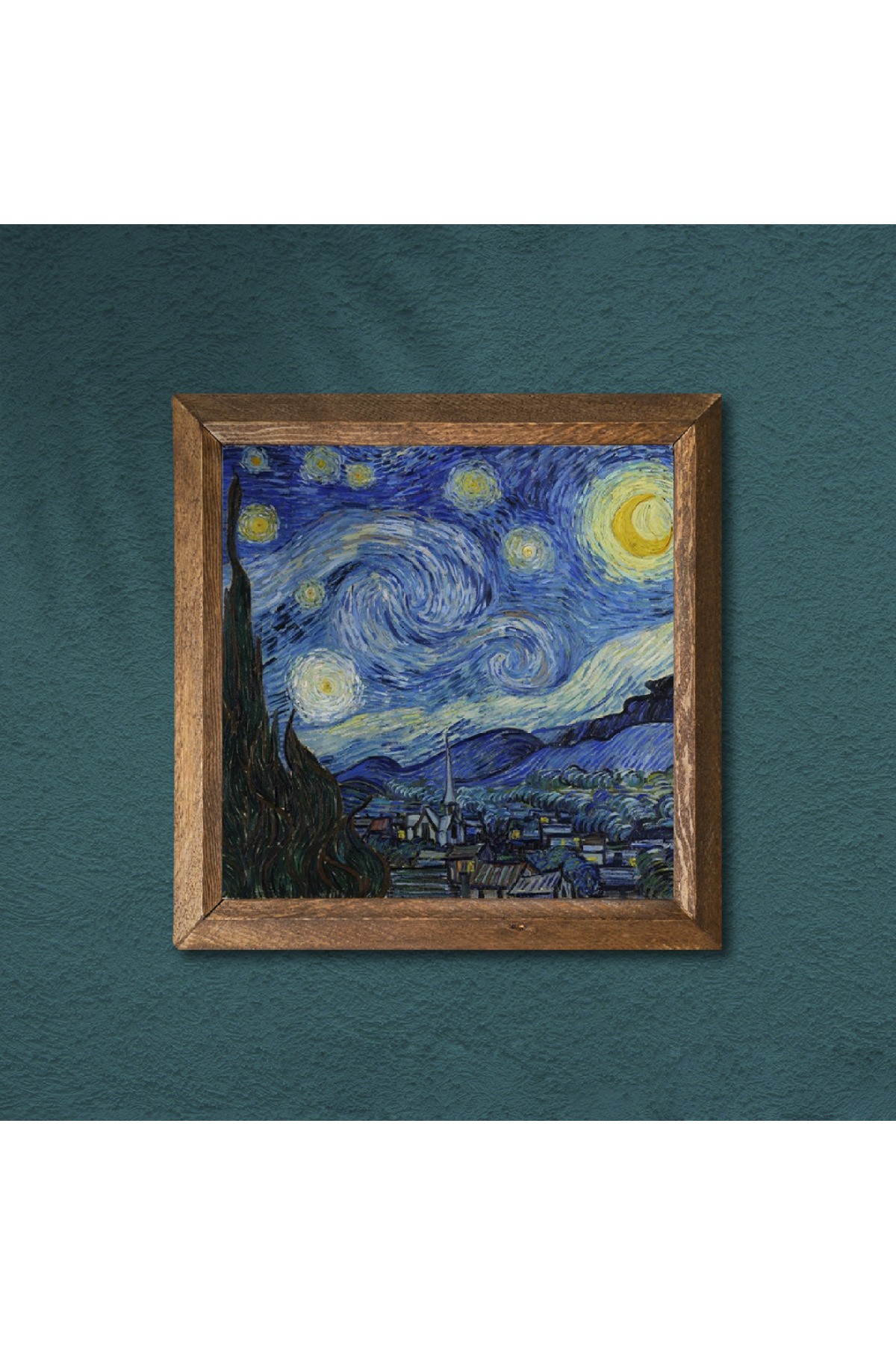 Vincent van Gogh Starry Night Stone Wall Painting Wood Framed Wall Decor Wall Art 25x25cm