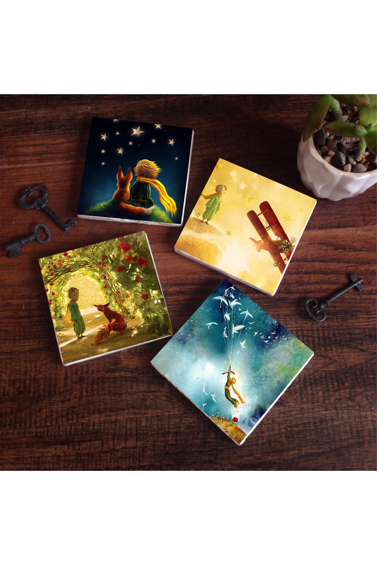 The Little Prince Stone Coaster Desktop Protective Coaster 4 Piece Set 10x10cm Stone Coasters