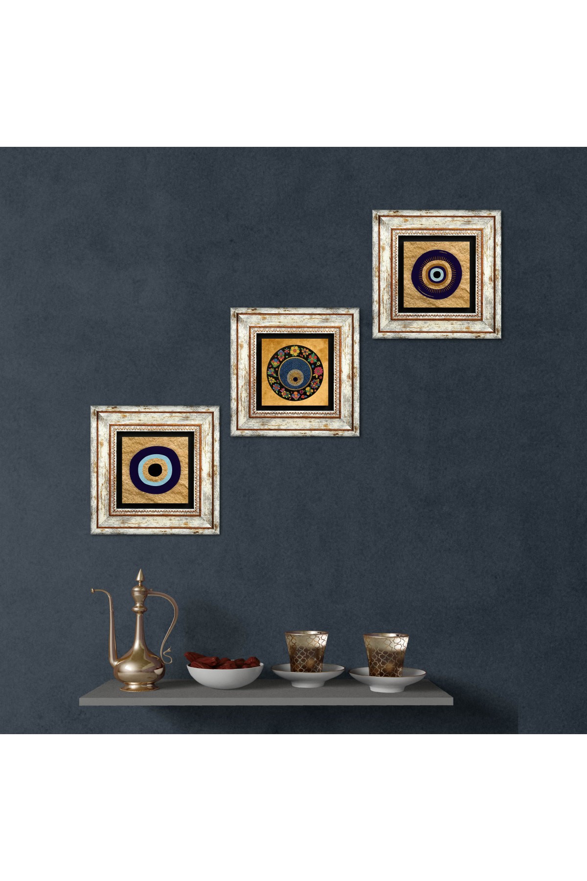 Evil Eye Stone Wall Painting Framed Wall Decor 3 Piece Painting Set Wall Art