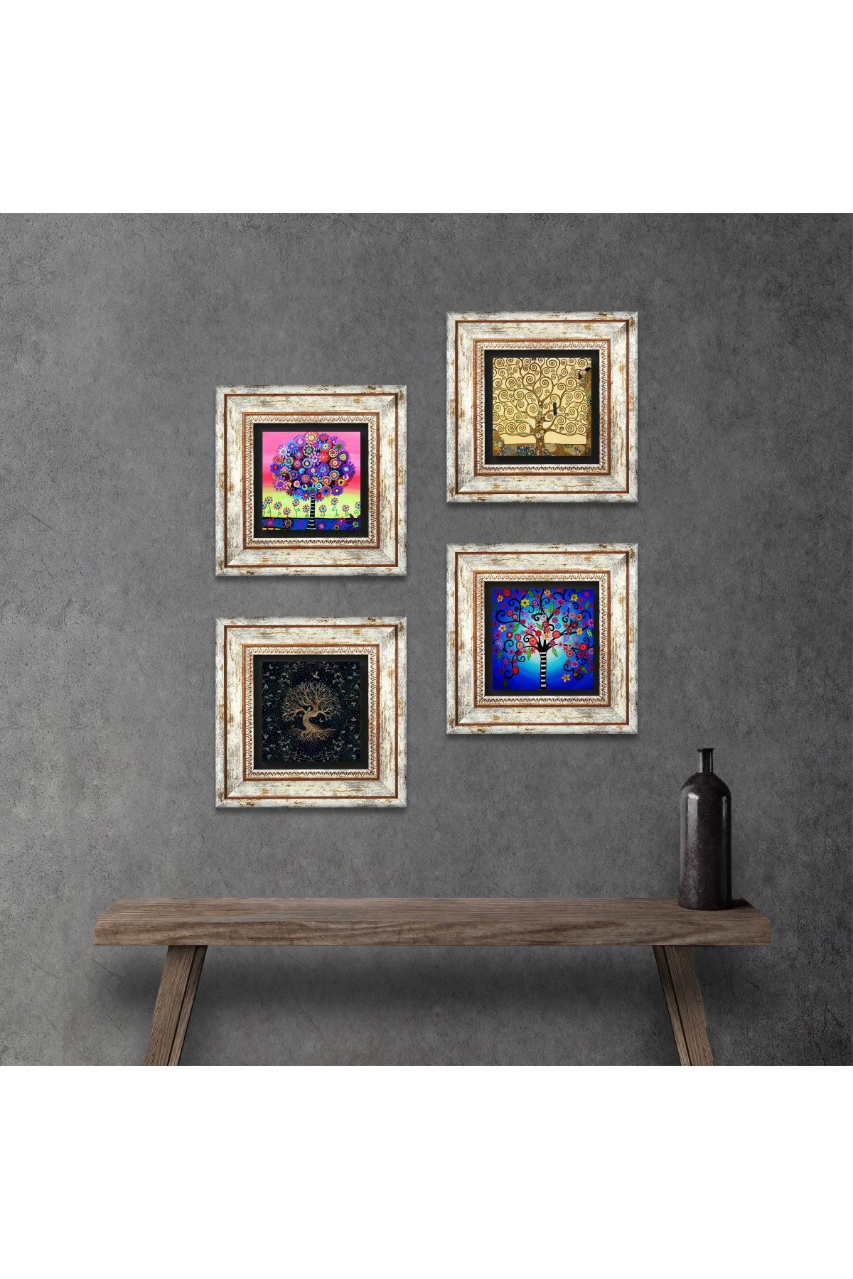 Tree of Life Stone Wall Painting Framed Wall Decor 4 Piece Painting Set Wall Art