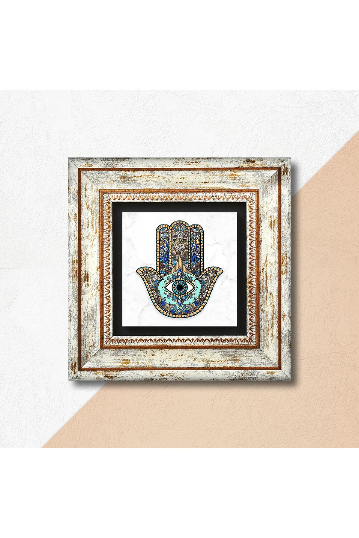 Fatima Mother's Hand (Hamsa) Stone Wall Painting Framed Wall Decoration Wall Art