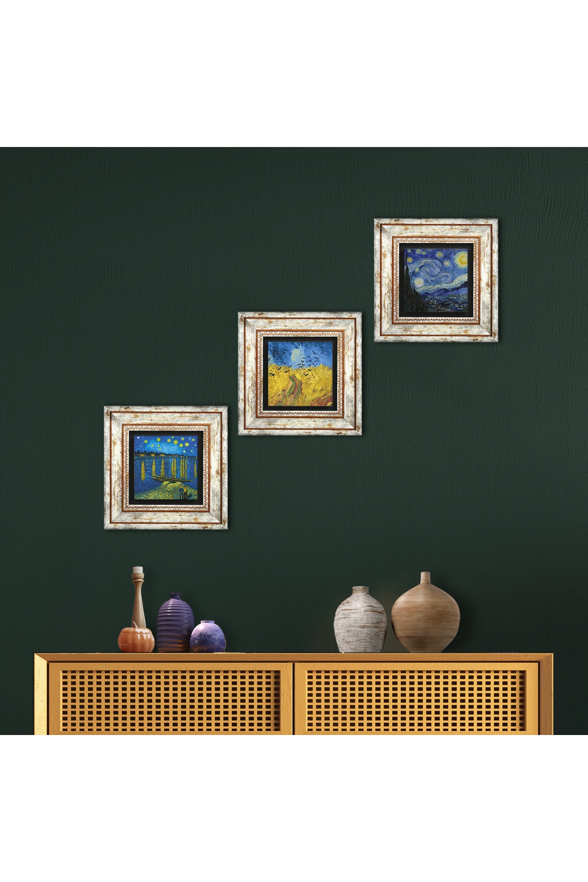 Van Gogh Stone Wall Painting Framed Wall Decor 3 Piece Painting Set Wall Art