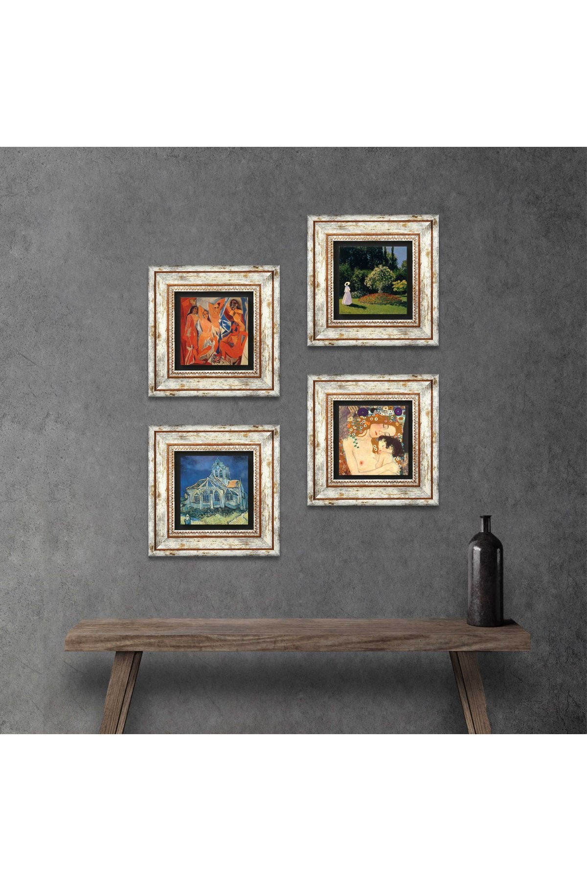 Picasso, Van Gogh, Claude Monet, Gustav Klimt Stone Wall Painting Framed Wall Decor 4 Piece Painting Set Wall Art