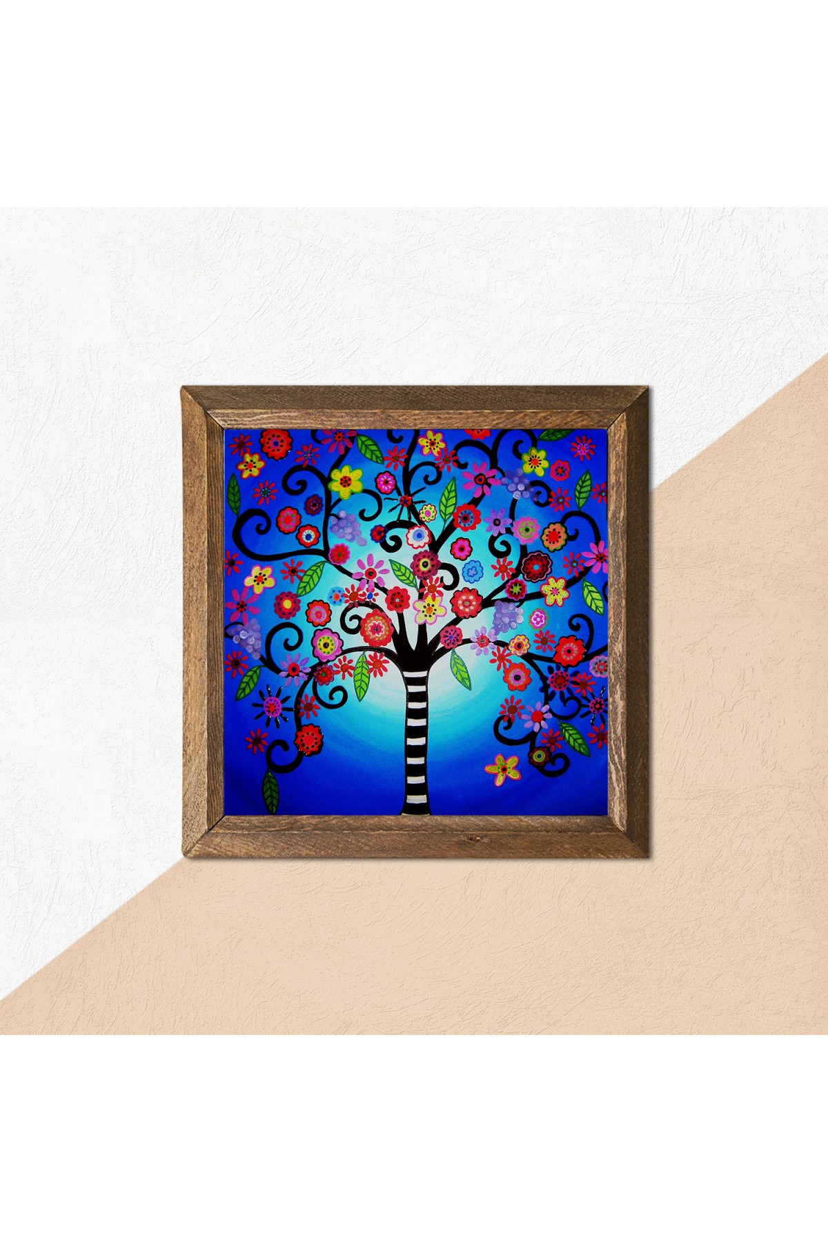 Tree of Life Stone Wall Painting Wooden Framed Wall Decor Wall Art 25x25cm