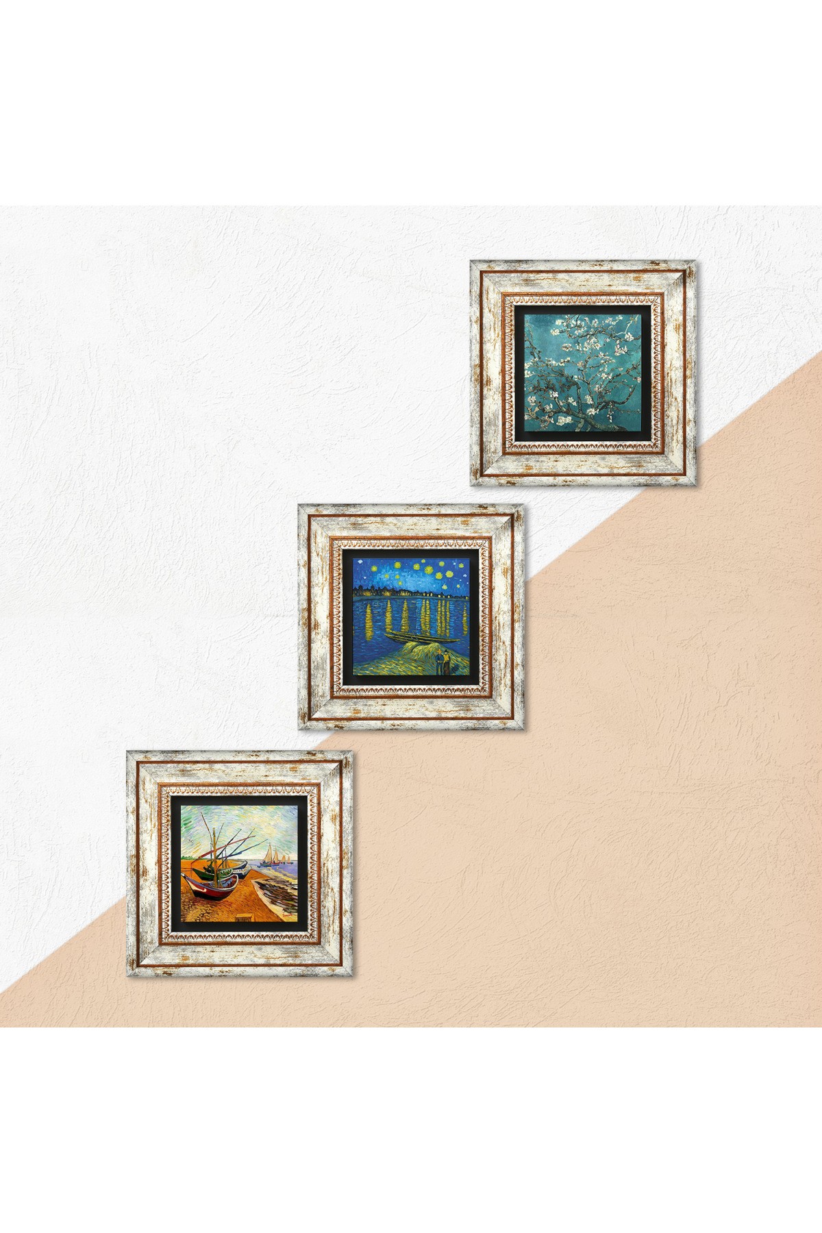 Van Gogh Stone Wall Painting Framed Wall Decor 3 Piece Painting Set Wall Art