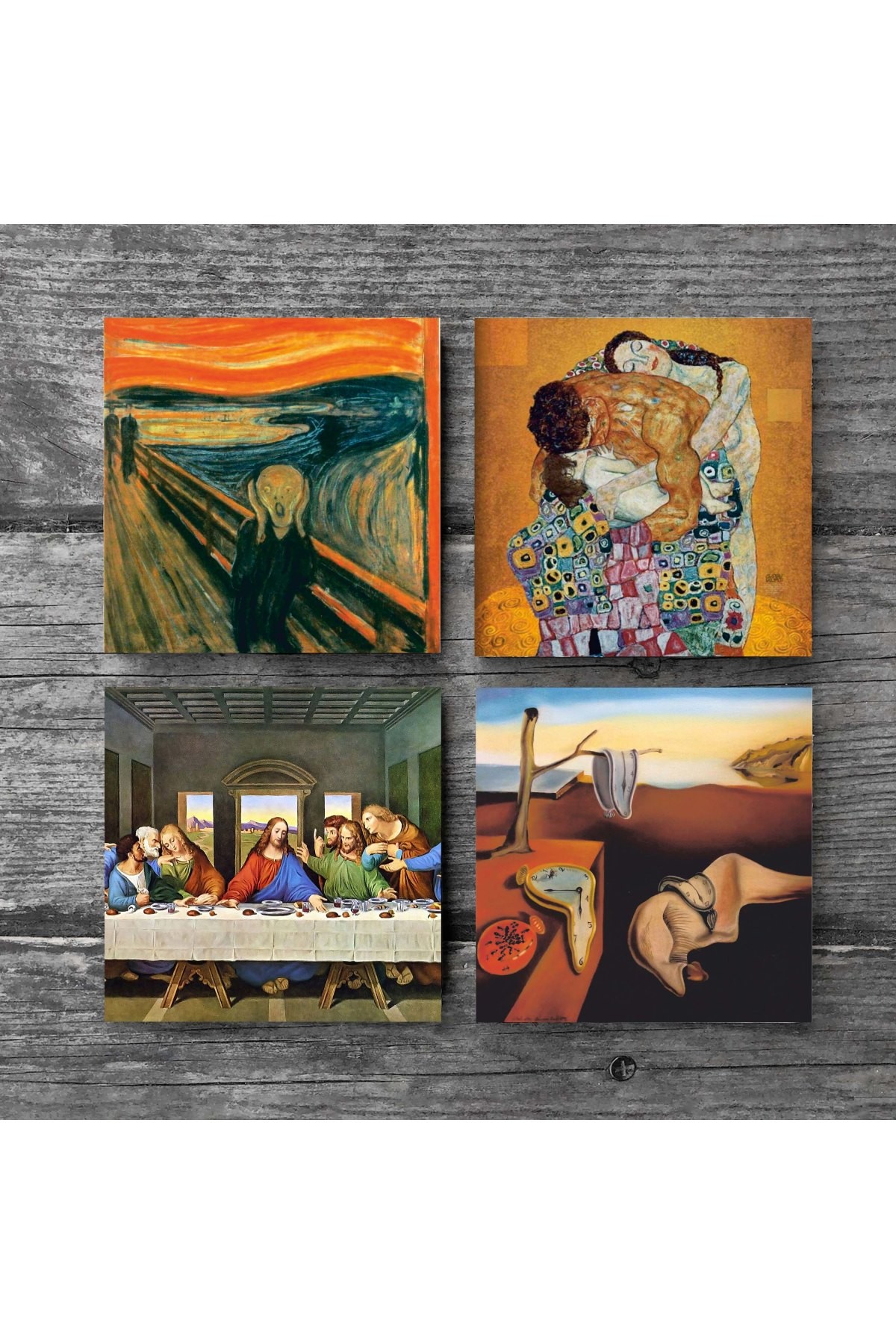 Dalí The Persistence of Memory, Da Vinci The Last Supper, The Scream, Klimt Family Embrace Stone Coasters Desktop Protective Coasters 4 Piece Set 10x10cm Stone Coasters