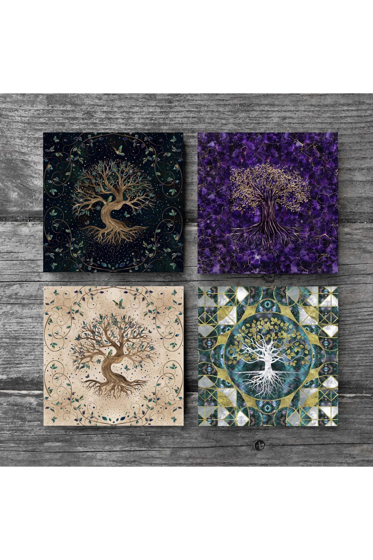 Tree of Life Stone Coasters Desktop Protective Coasters 4 Piece Set 10x10cm Stone Coasters