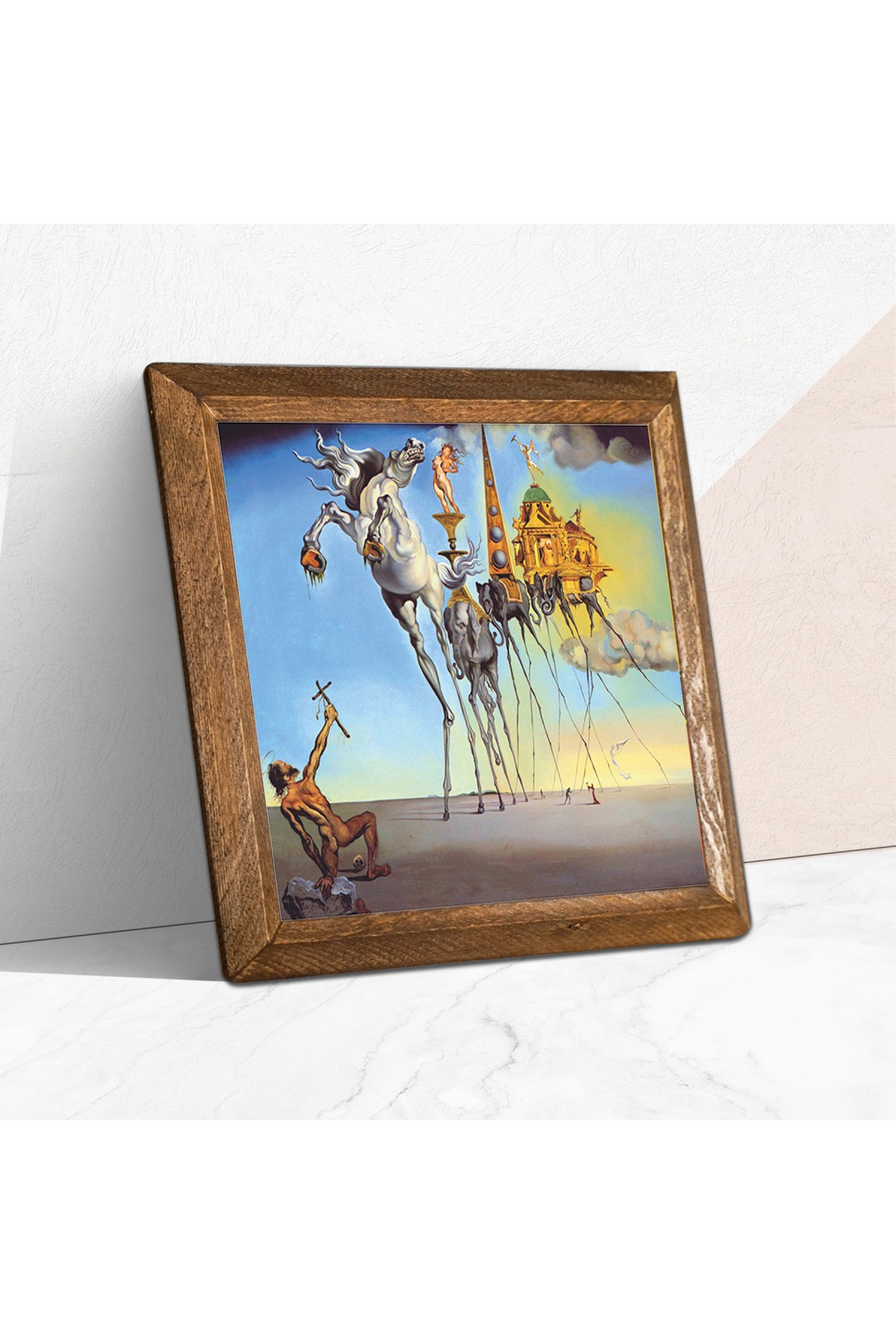 Salvador Dalí The Temptation of St. Antony Stone Wall Painting Wooden Framed Wall Decoration Wall Art 25x25cm