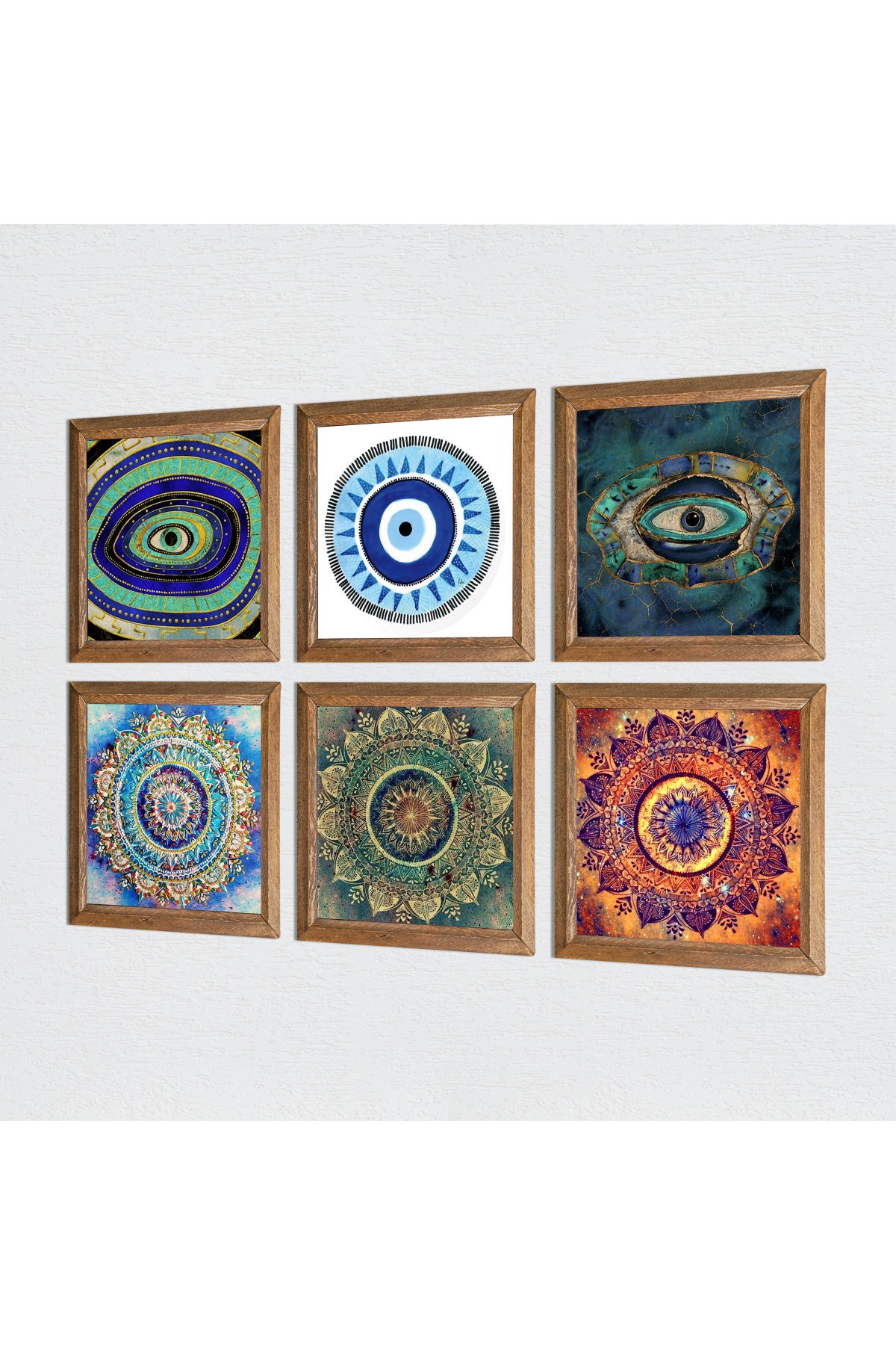 Mandala, Evil Eye Stone Wall Painting Wooden Framed Wall Decor 6 Piece Painting Set Wall Art