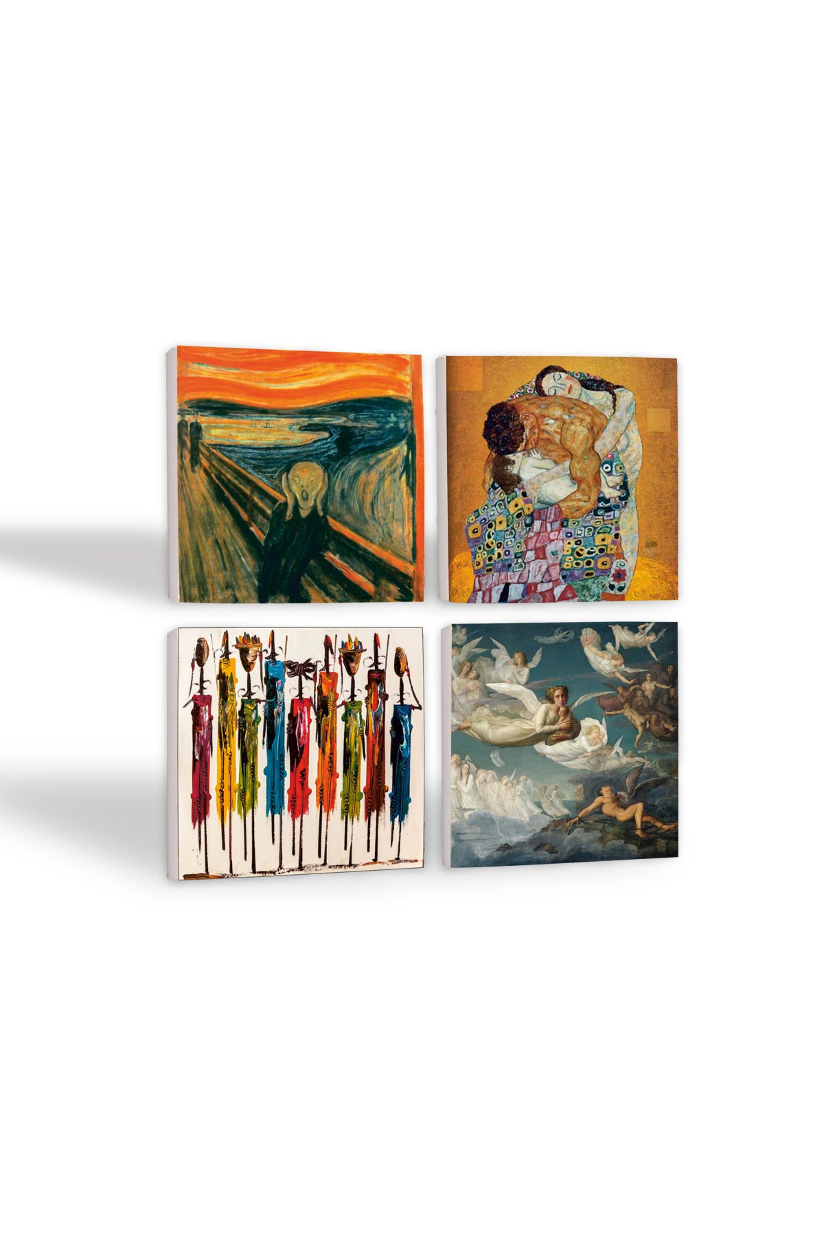 The Scream, Native Women, Gustav Klimt Family Embrace, Crossing of Spirits Louis Janmot Stone Coasters Desktop Protective Coasters 4 Piece Set 10x10cm Stone Coasters