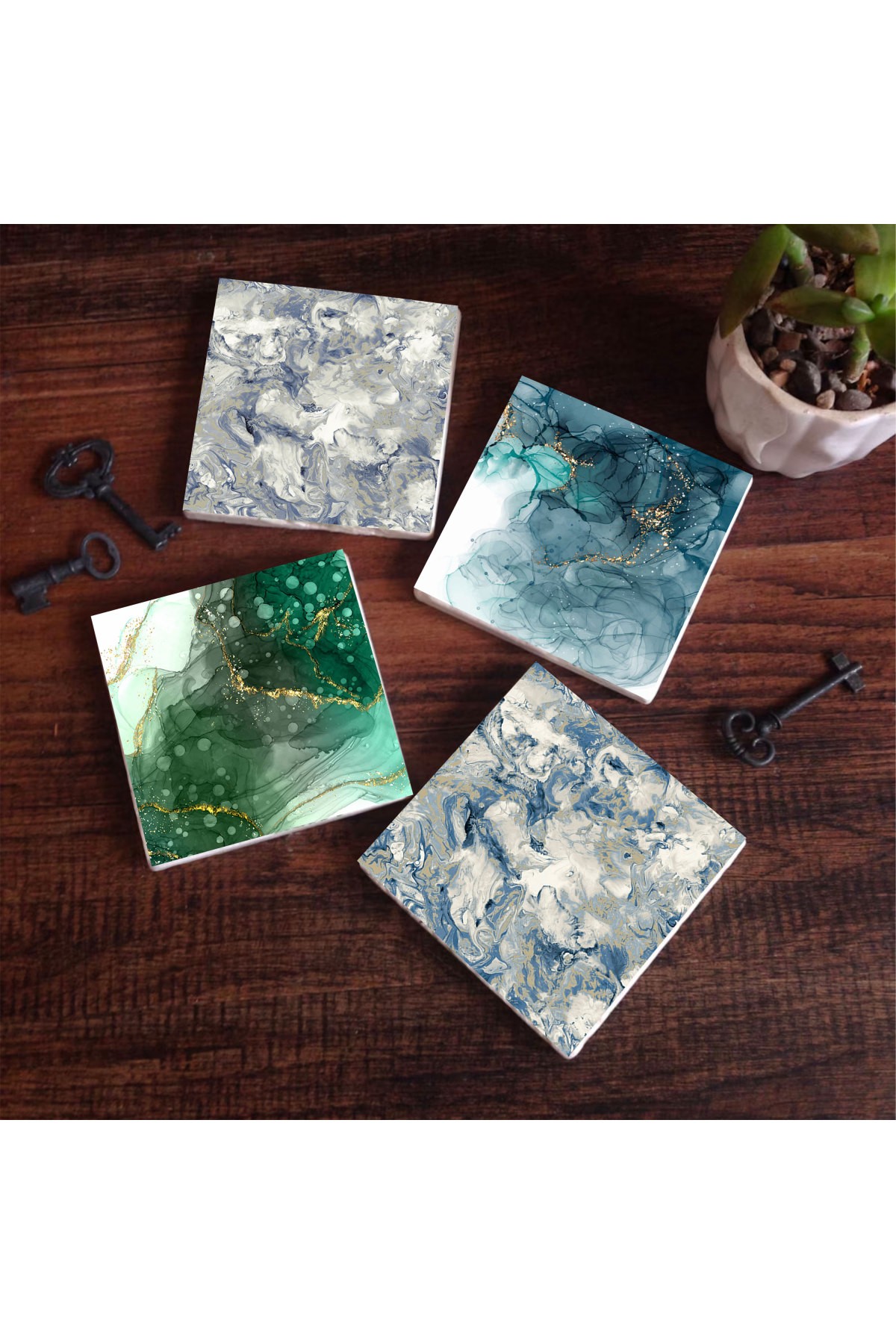 Abstract Art, Pattern Stone Coasters Desktop Protective Coasters 4 Piece Set 10x10cm Stone Coasters