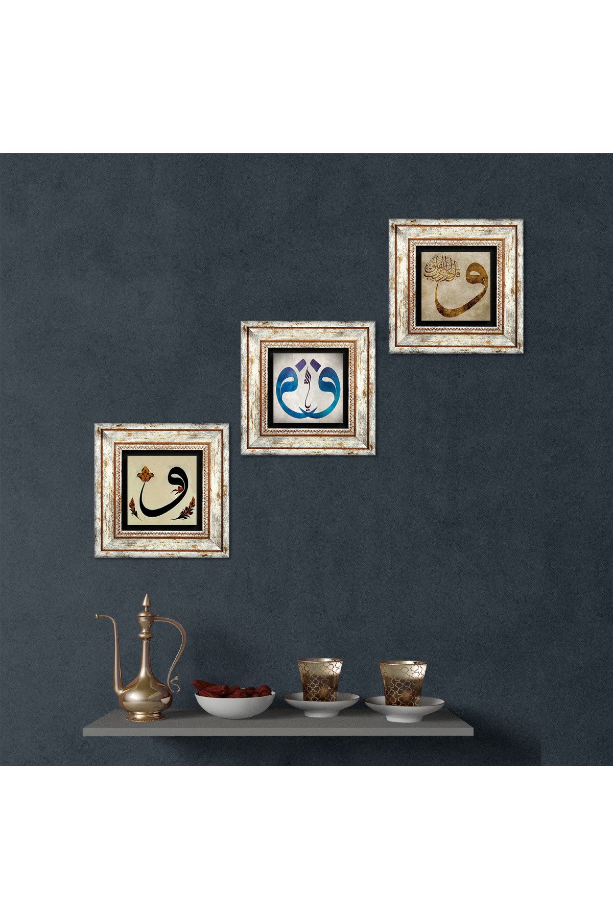 Vav Taş Duvar Tablosu Çerçeveli Duvar Dekoru 3 Parça Tablo Seti Wall Art