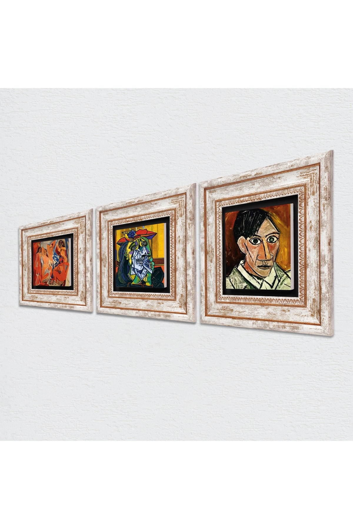 Picasso Weeping Woman, Avignon Girls, Self-Portrait Stone Wall Painting Framed Wall Decor 3 Piece Painting Set Wall Art