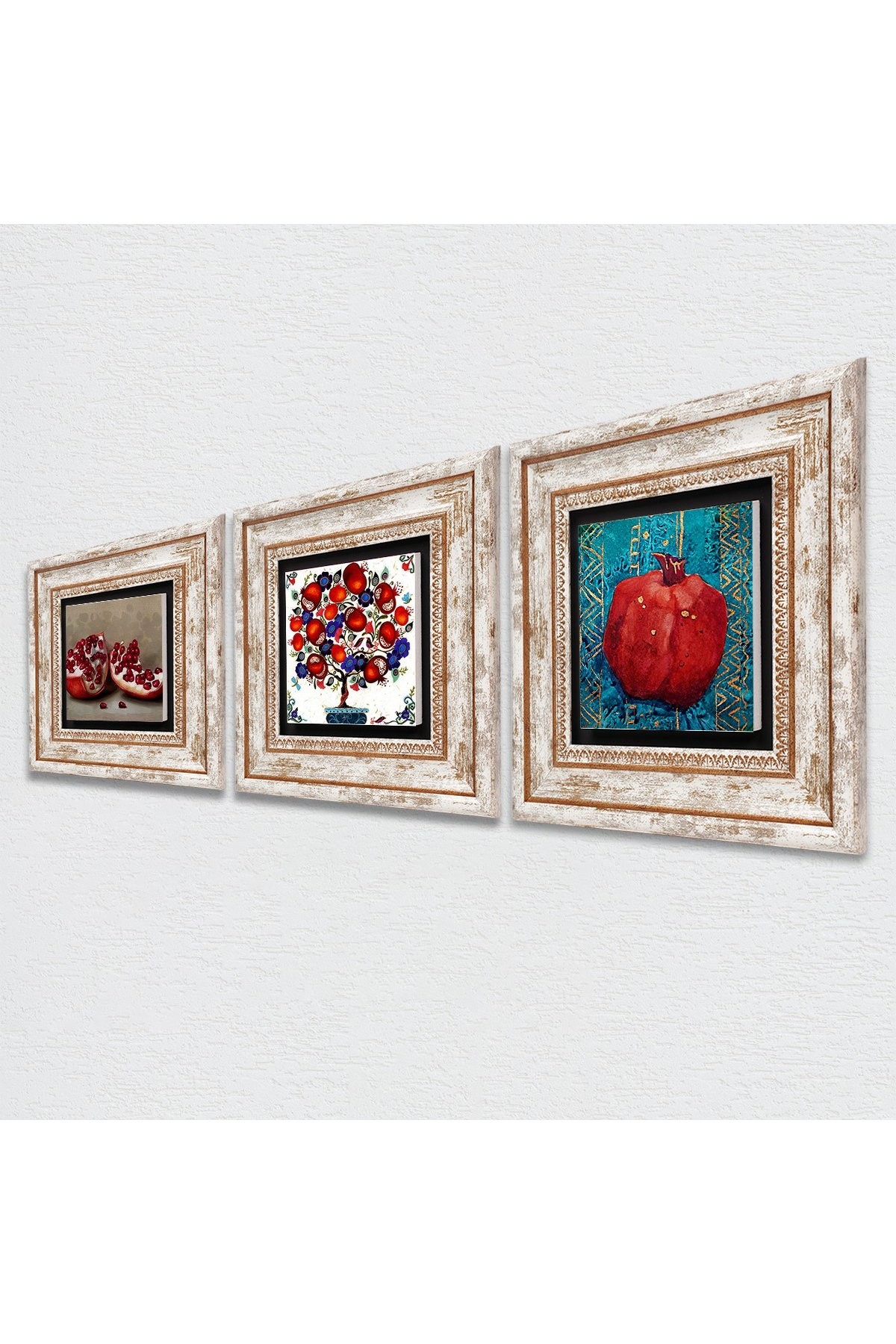 Pomegranate Tree, Pomegranate Stone Wall Painting Framed Wall Decor 3 Piece Painting Set Wall Art