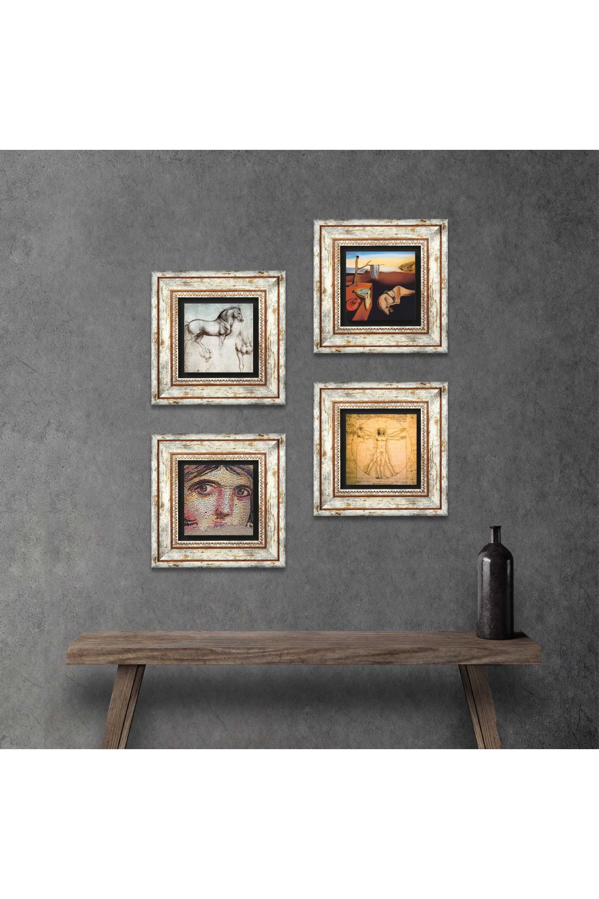 Salvador Dalí, Gypsy Girl Mosaic, Leonardo da Vinci Stone Wall Painting Framed Wall Decor 4 Piece Painting Set Wall Art