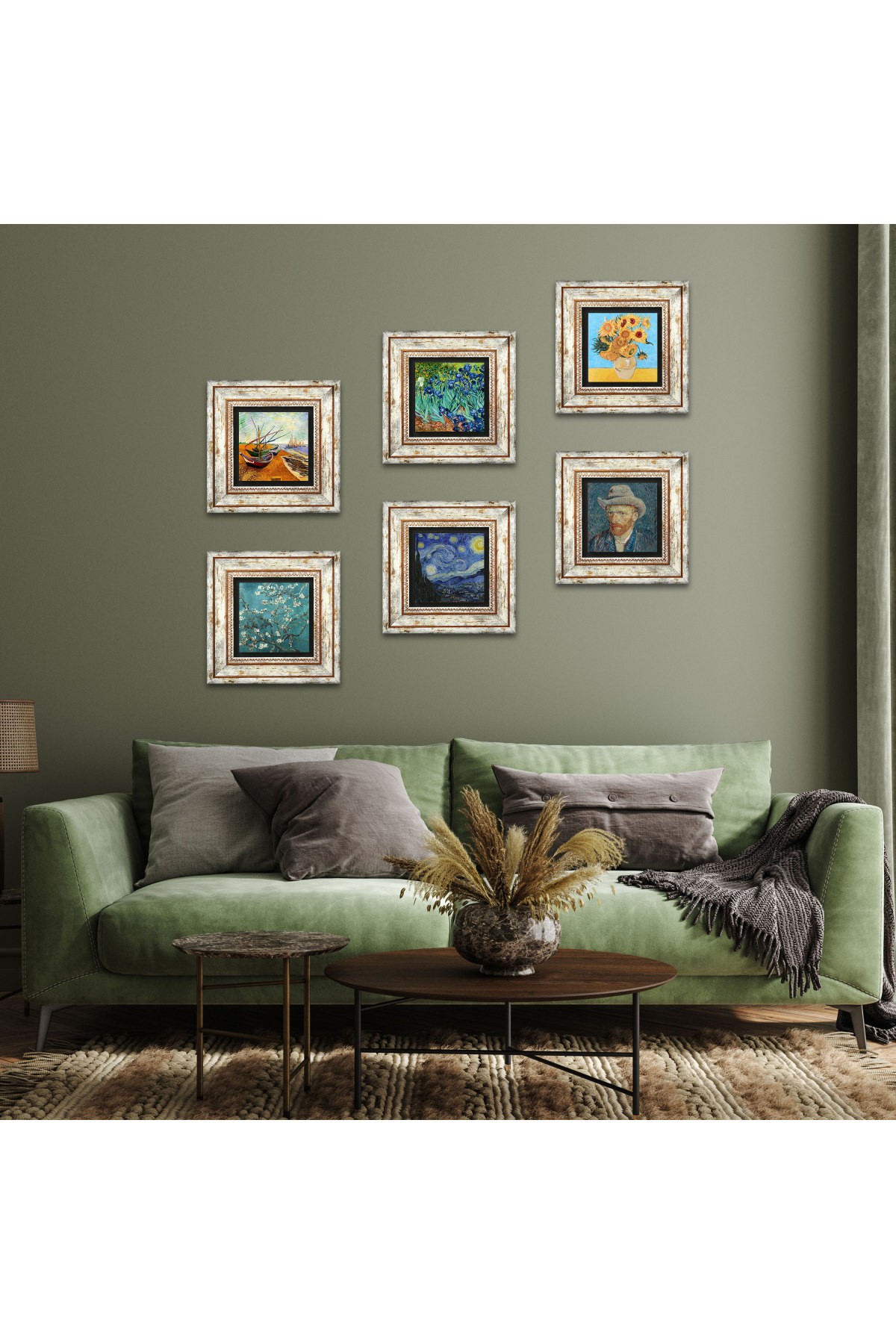 Van Gogh Taş Duvar Tablosu Çerçeveli Duvar Dekoru 6 Parça Tablo Seti Wall Art