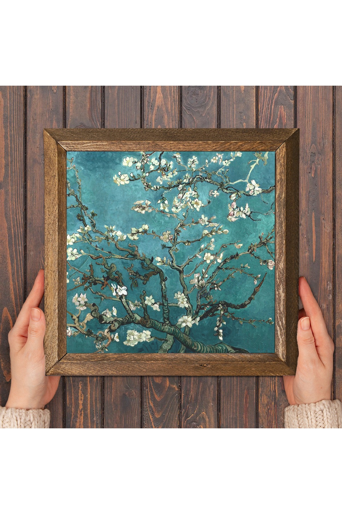 Vincent van Gogh Almond Tree Stone Wall Painting Wooden Framed Wall Decor Wall Art 25x25cm