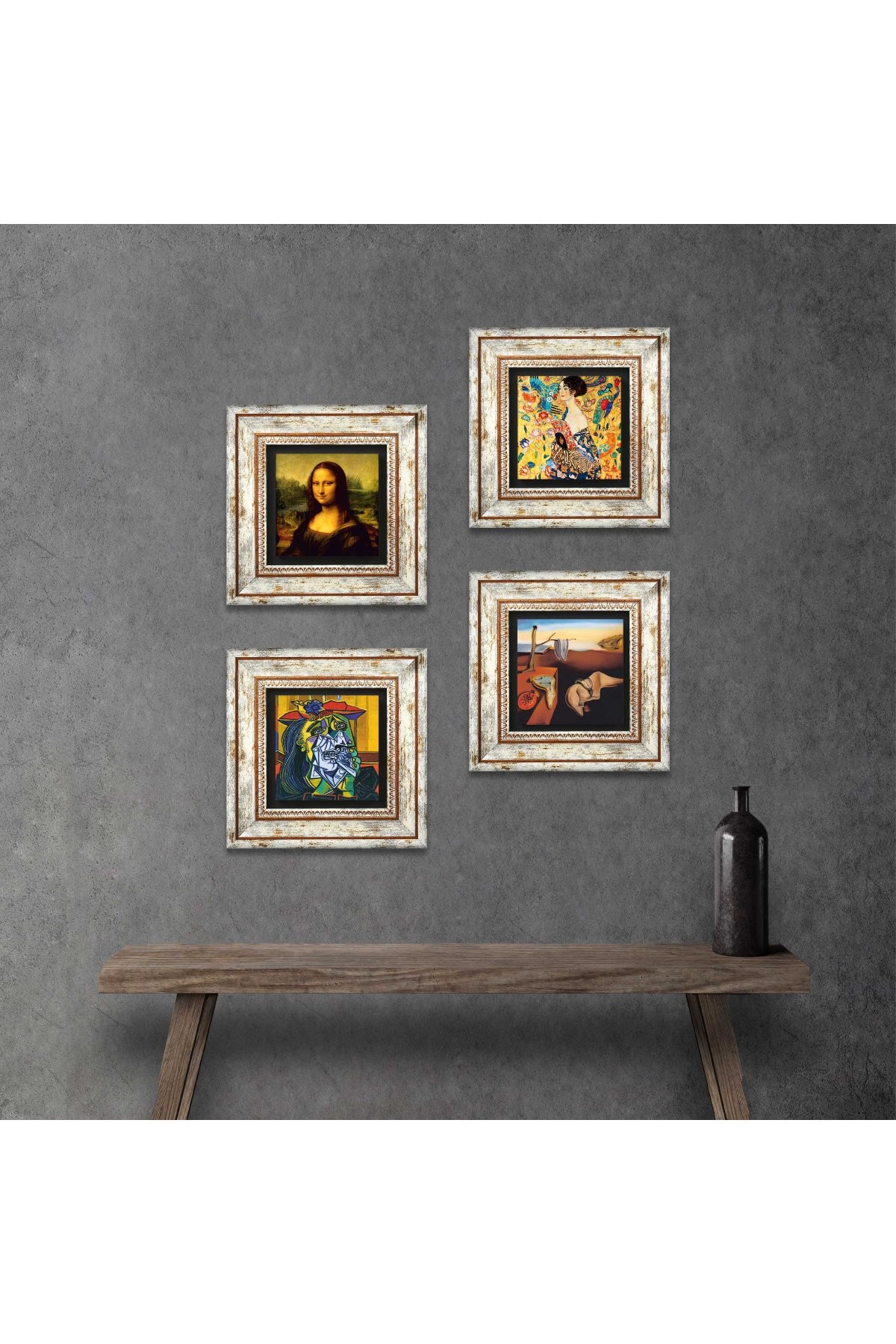 Salvador Dalí, Picasso, Gustav Klimt, Leonardo da Vinci Stone Wall Painting Framed Wall Decor 4 Piece Painting Set Wall Art