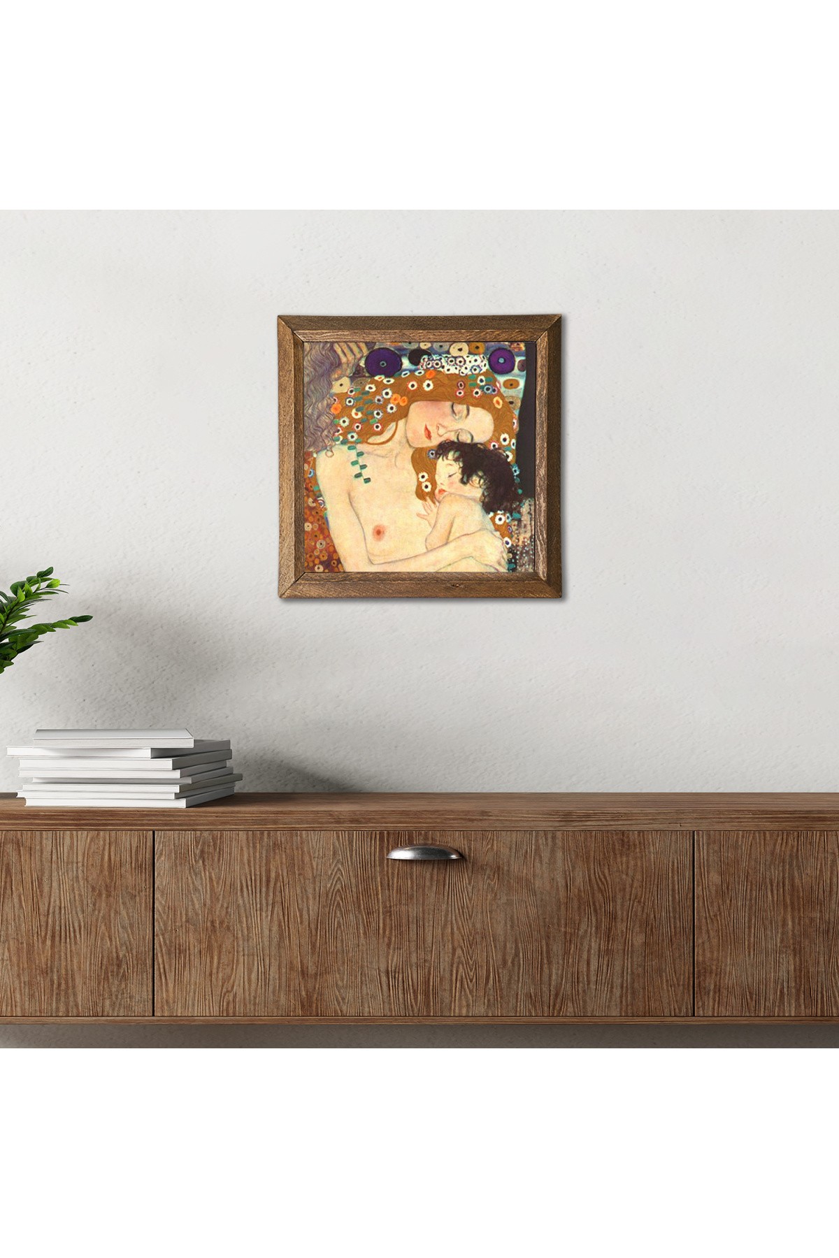 Gustav Klimt Anne Çocuk Taş Duvar Tablosu Ahşap Çerçeveli Duvar Dekoru Wall Art 25x25cm