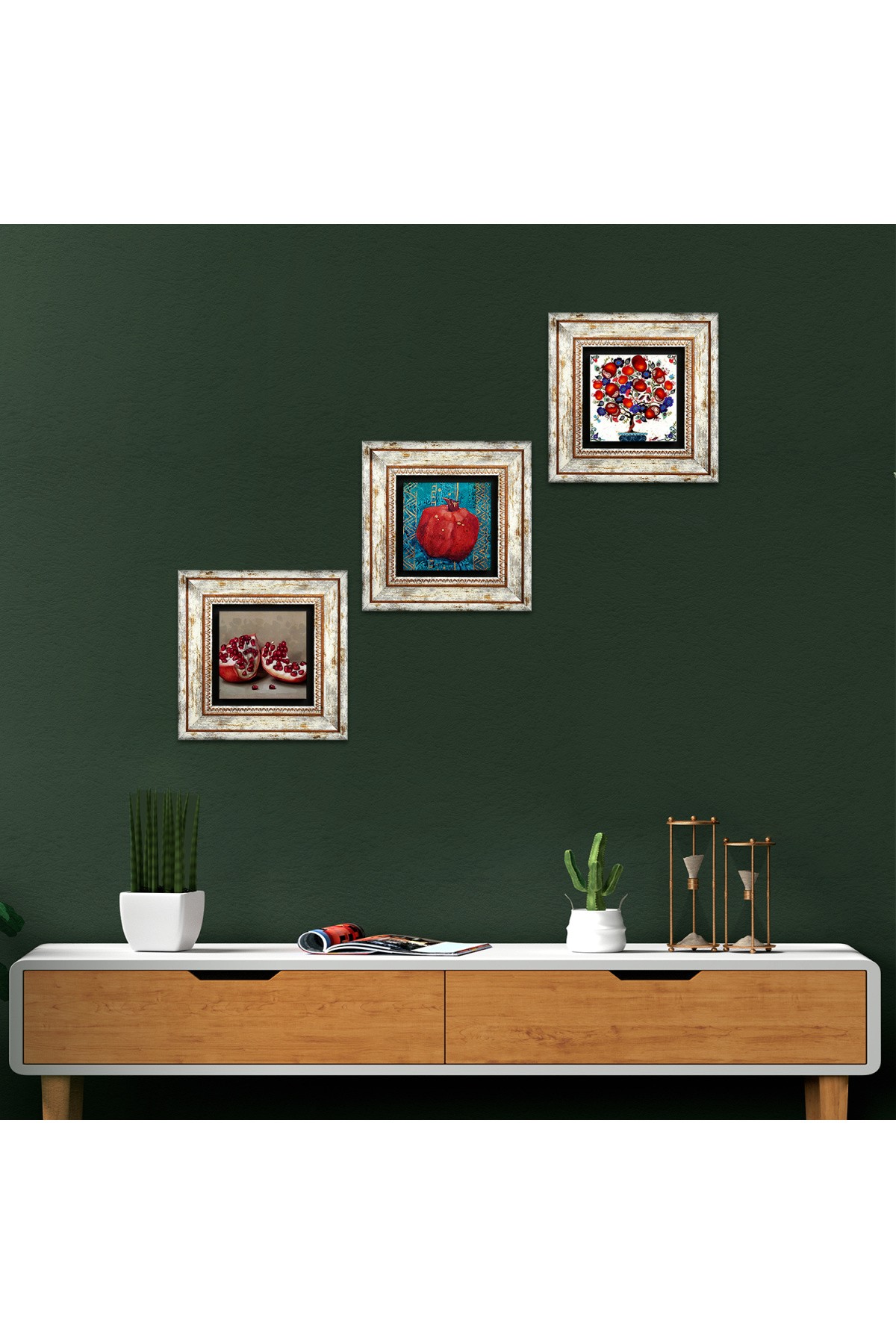 Pomegranate Tree, Pomegranate Stone Wall Painting Framed Wall Decor 3 Piece Painting Set Wall Art