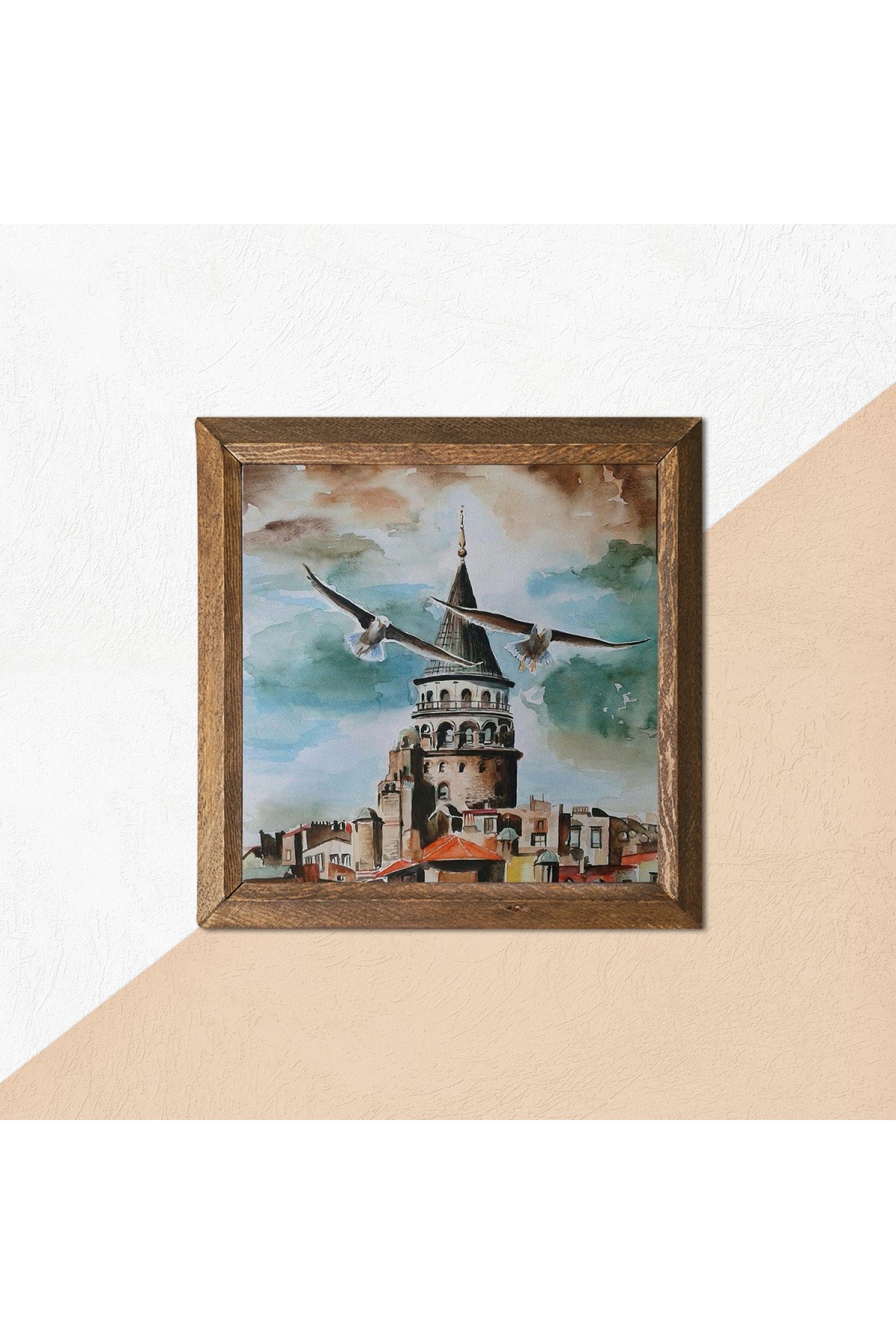 Istanbul Galata Tower Stone Wall Painting Wooden Framed Wall Decor Wall Art 25x25cm