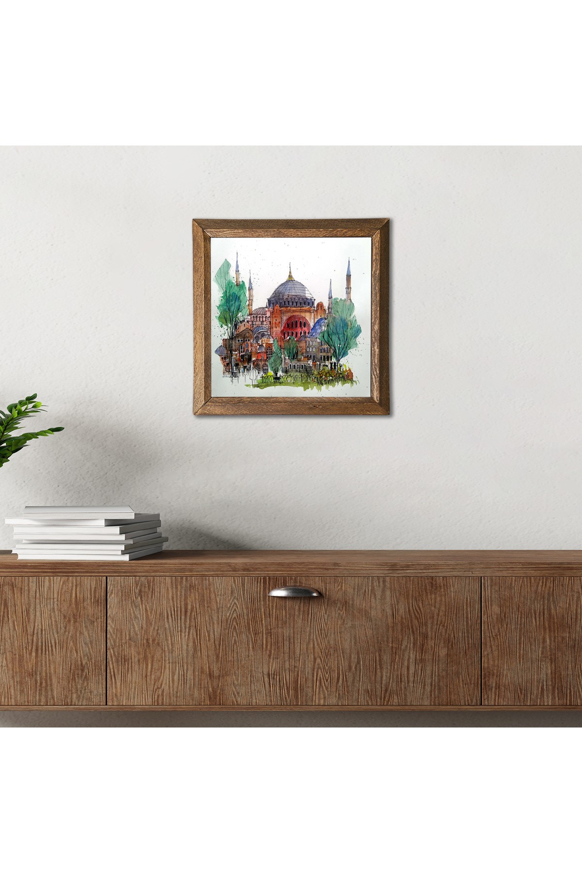 İstanbul Ayasofya Taş Duvar Tablosu Ahşap Çerçeveli Duvar Dekoru Wall Art 25x25cm