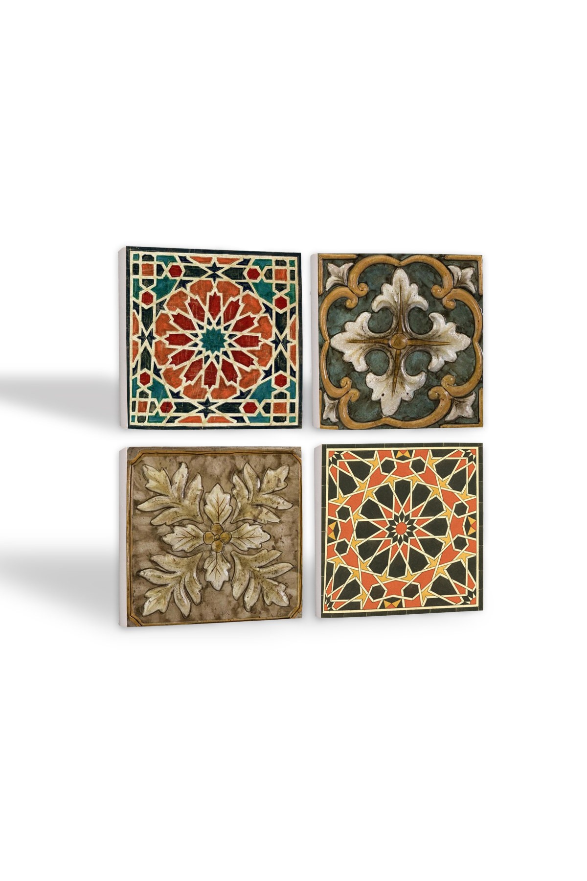 Ethnic Pattern Stone Coasters Desktop Protective Coasters 4 Piece Set 10x10cm Stone Coasters