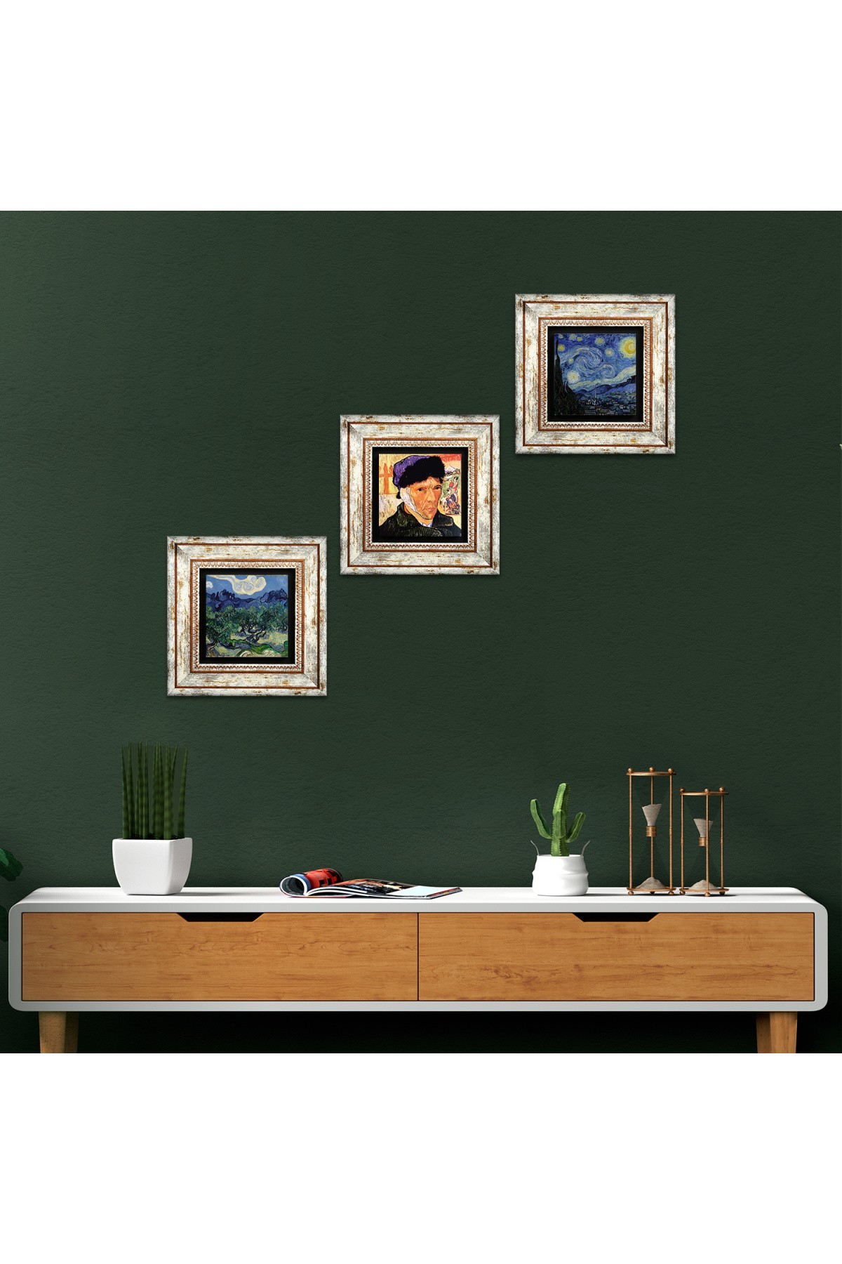 Van Gogh Olive Trees, Self-Portrait, Starry Night Stone Wall Painting Framed Wall Decor 3 Piece Painting Set Wall Art