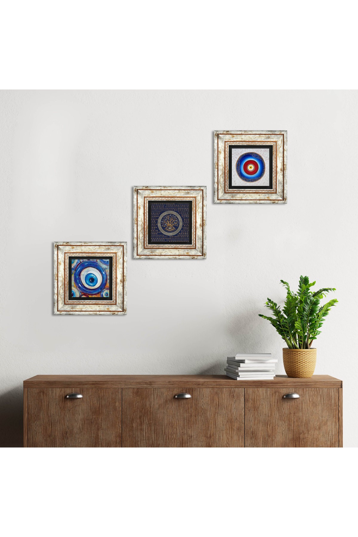 Evil Eye Stone Wall Painting Framed Wall Decor 3 Piece Painting Set Wall Art