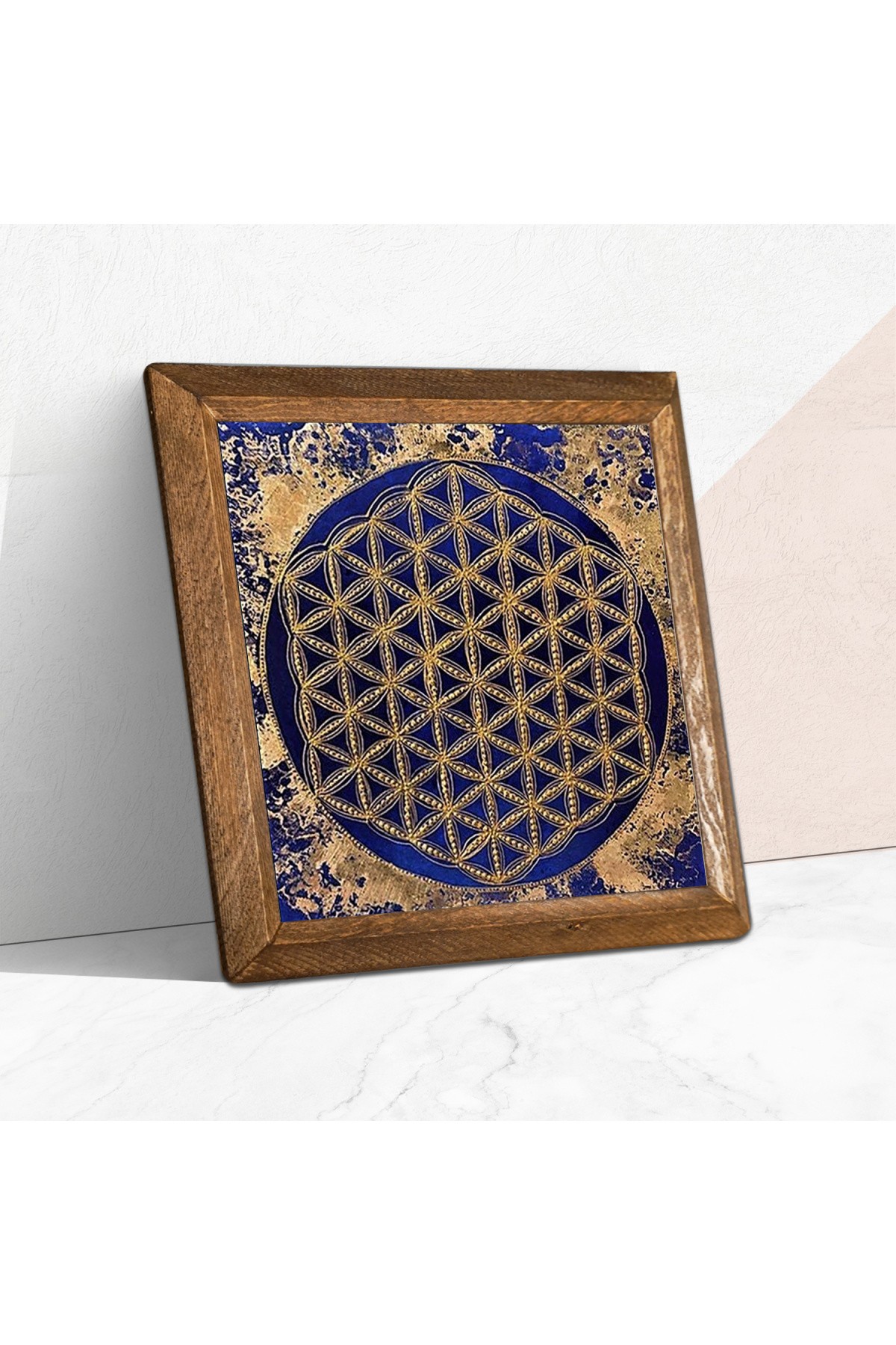 Flower of Life Stone Wall Painting Wooden Framed Wall Decoration Wall Art 25x25cm