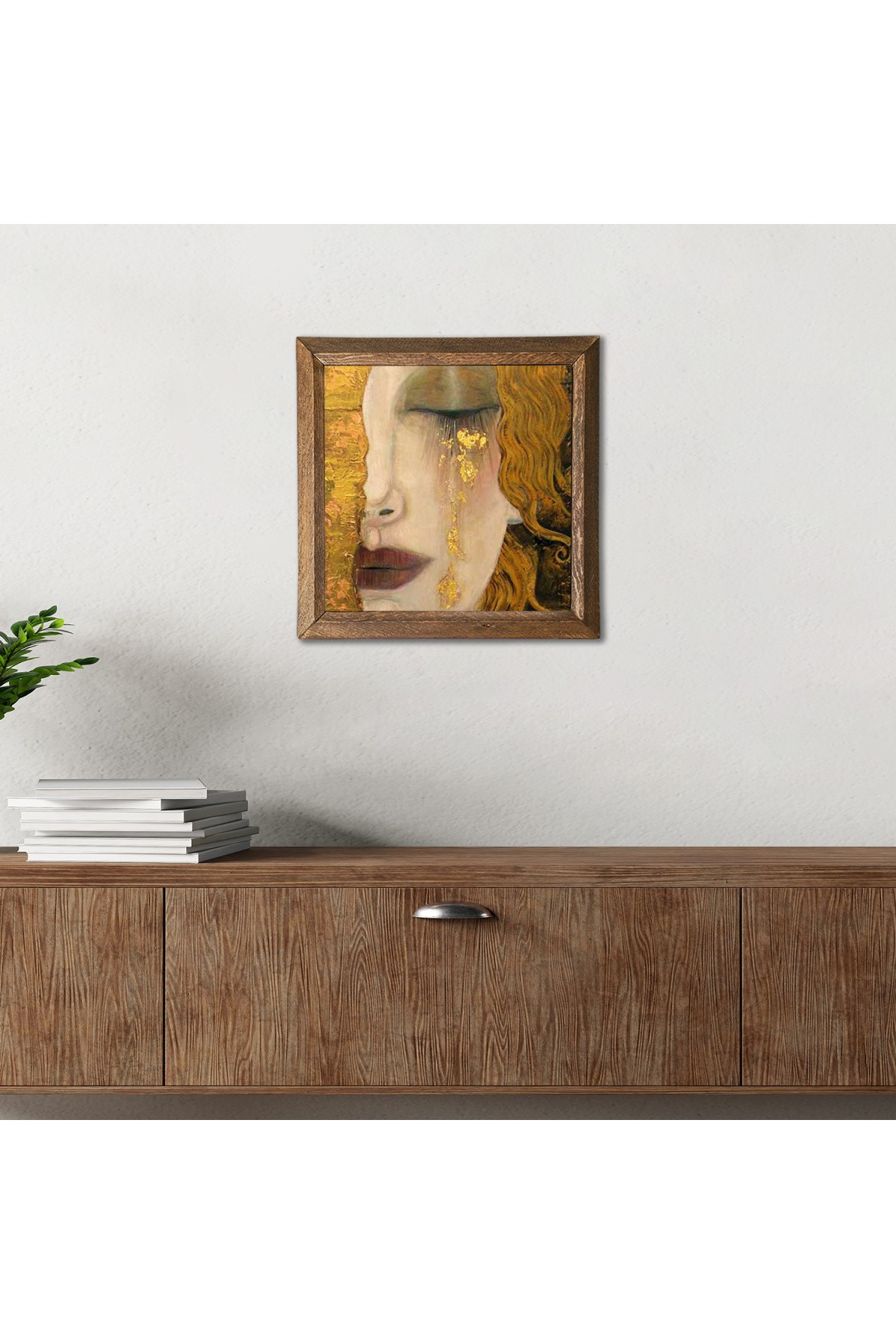 Gustav Klimt Golden Tears Stone Wall Painting Wooden Framed Wall Decor Wall Art 25x25cm