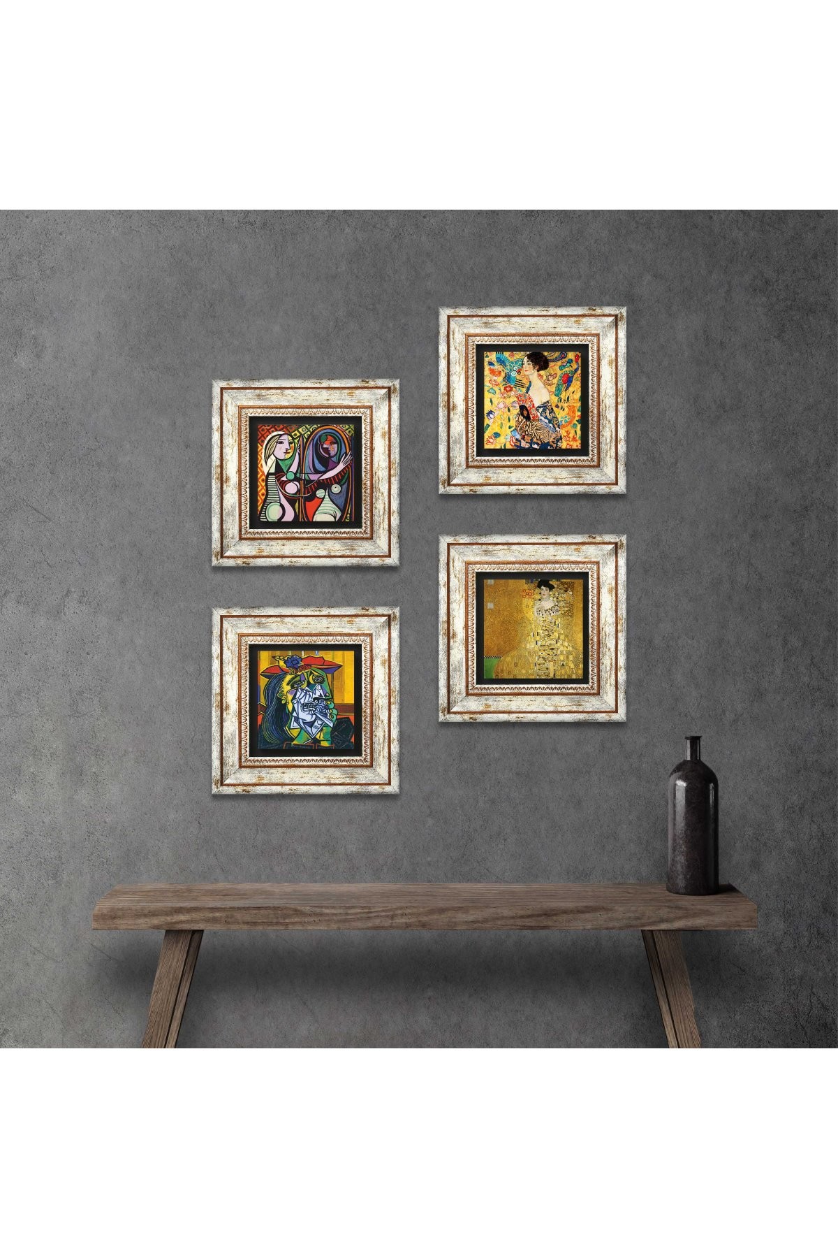 Picasso, Gustav Klimt Stone Wall Painting Framed Wall Decor 4 Piece Painting Set Wall Art