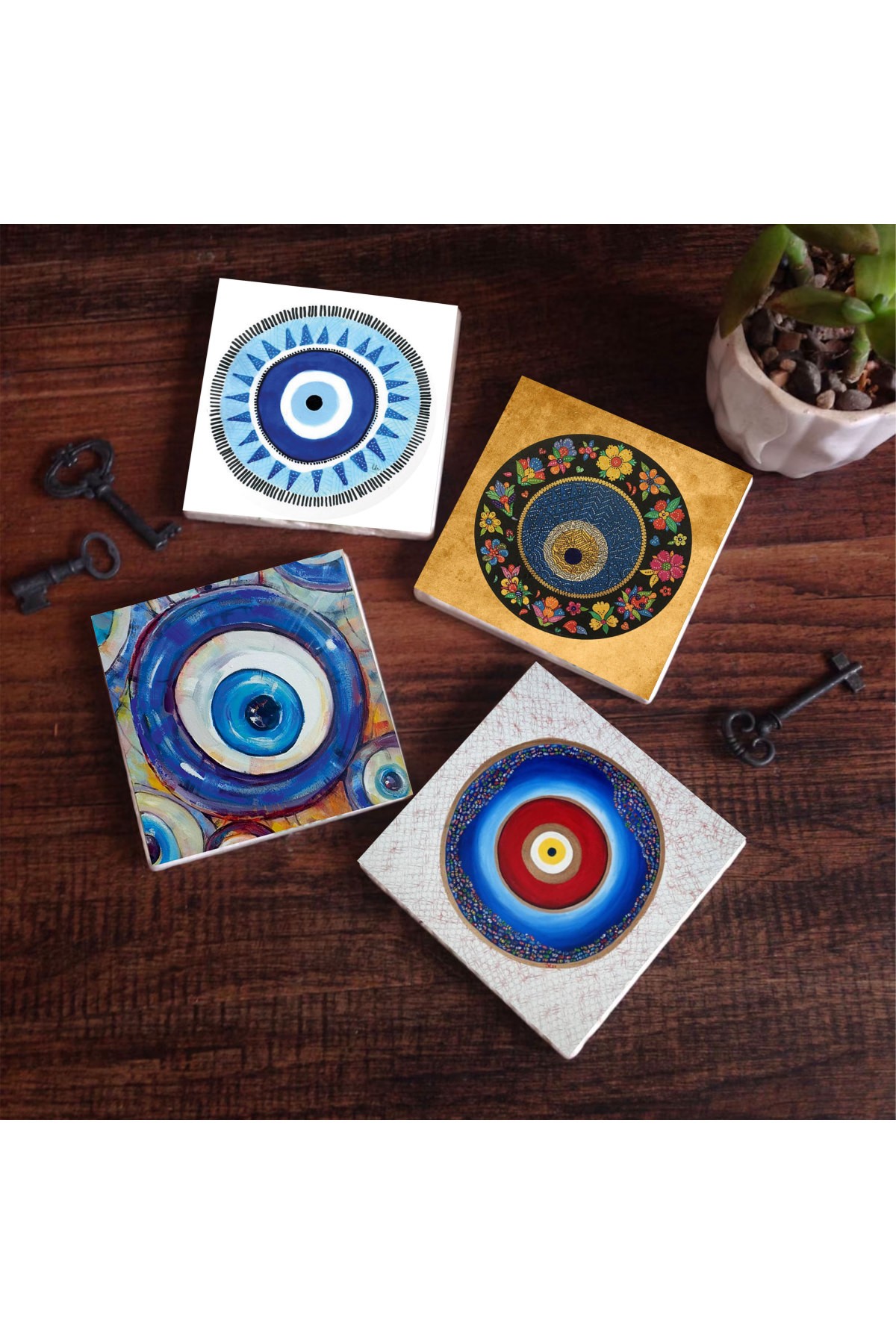 Evil Eye Stone Coaster Desktop Protective Coaster 4 Piece Set 10x10cm Stone Coasters