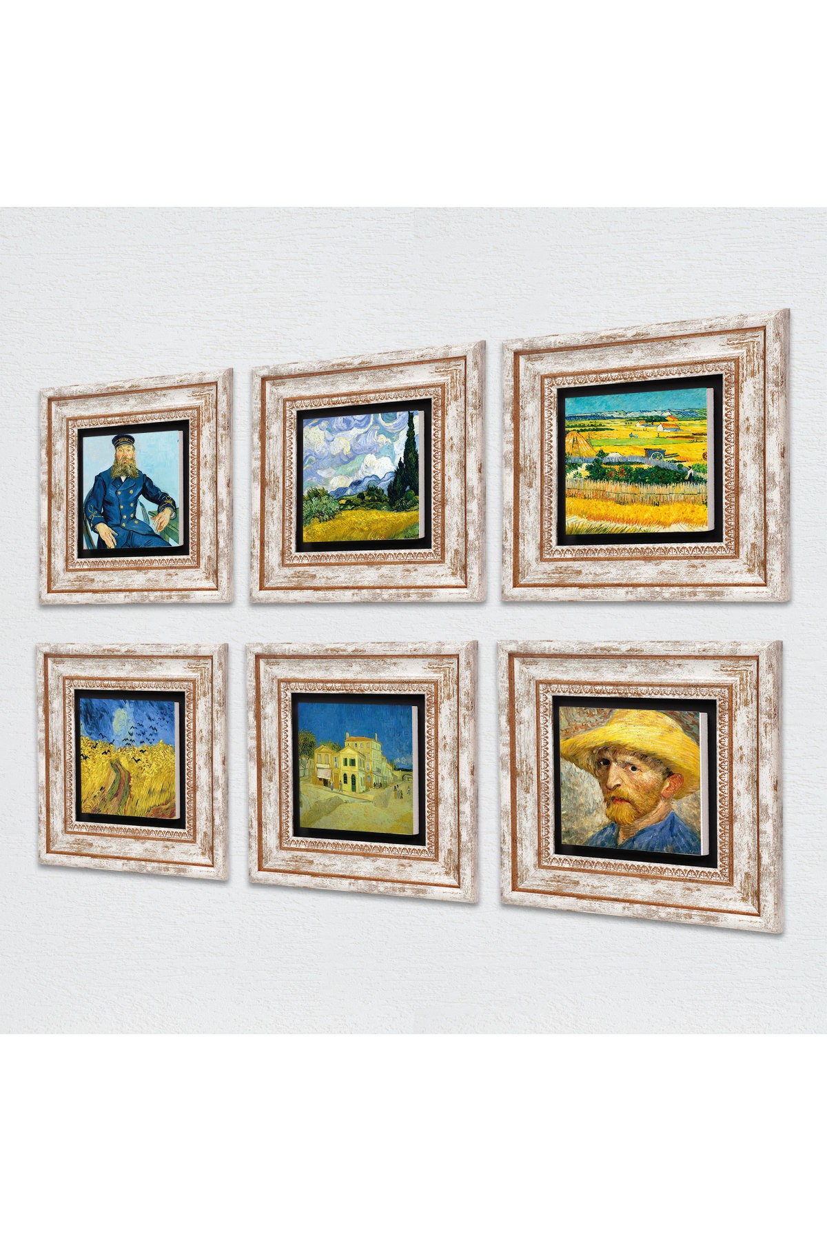 Van Gogh Taş Duvar Tablosu Çerçeveli Duvar Dekoru 6 Parça Tablo Seti Wall Art