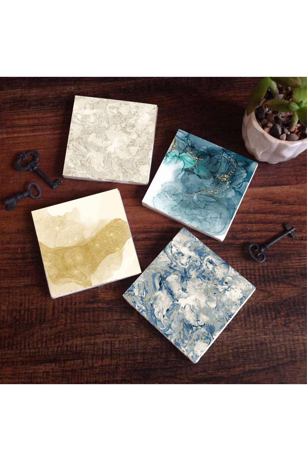 Abstract Art, Pattern Stone Coasters Desktop Protective Coasters 4 Piece Set 10x10cm Stone Coasters