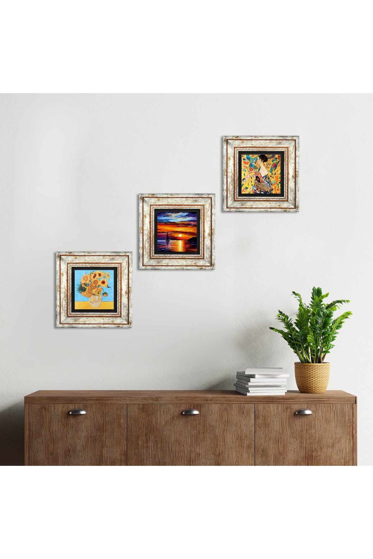 Van Gogh, Gustav Klimt, Seascape Stone Wall Painting Framed Wall Decor 3 Piece Painting Set Wall Art