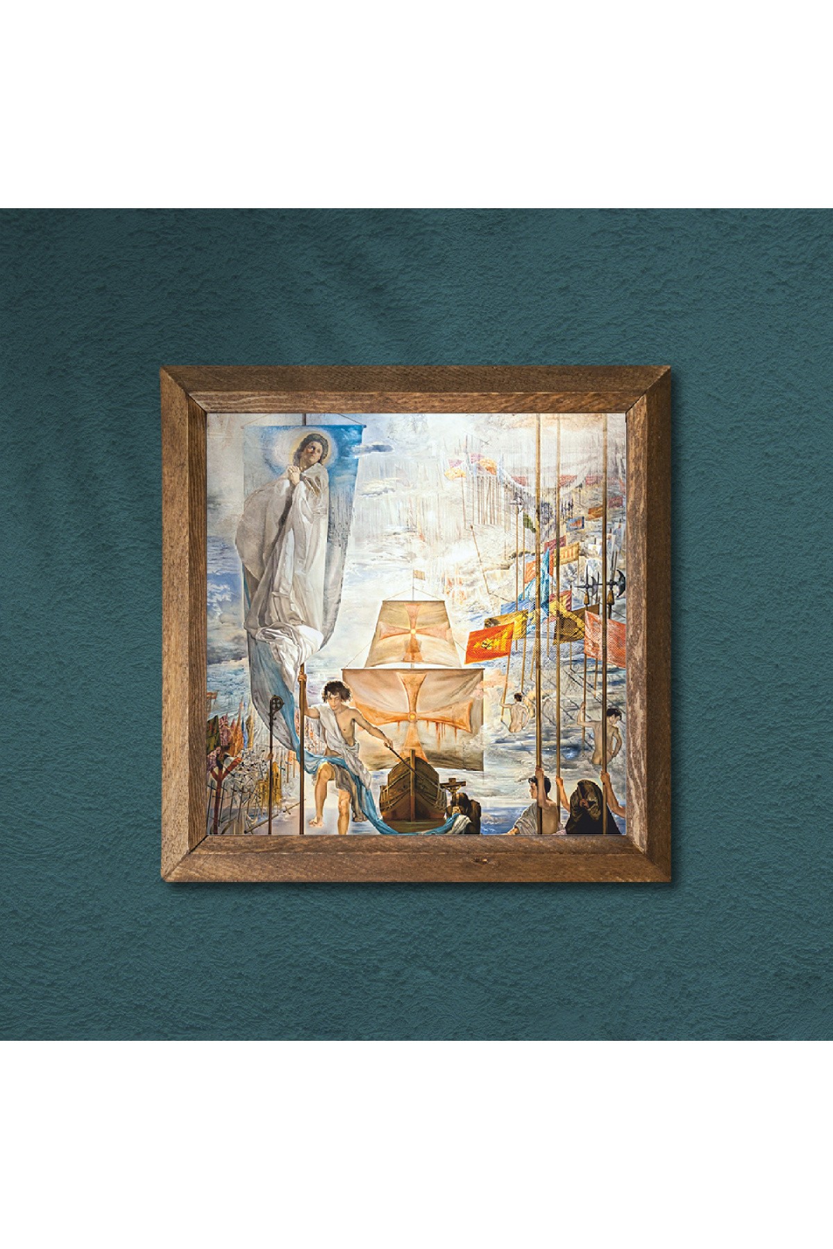 Salvador Dalí Discovery of America by Christopher Columbus Stone Wall Painting Wood Framed Wall Decoration Wall Art 25x25cm