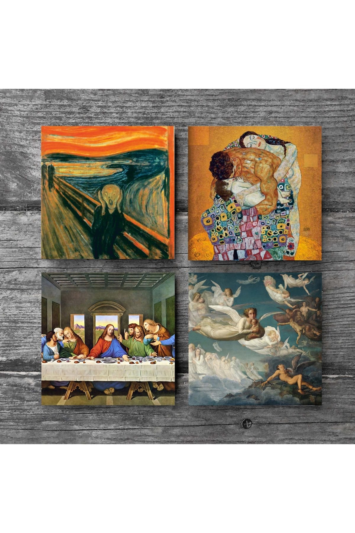 Da Vinci The Last Supper, The Scream, Gustav Klimt Family Embrace, Crossing of Souls Stone Coasters Desktop Protective Coasters 4 Piece Set 10x10cm Stone Coasters