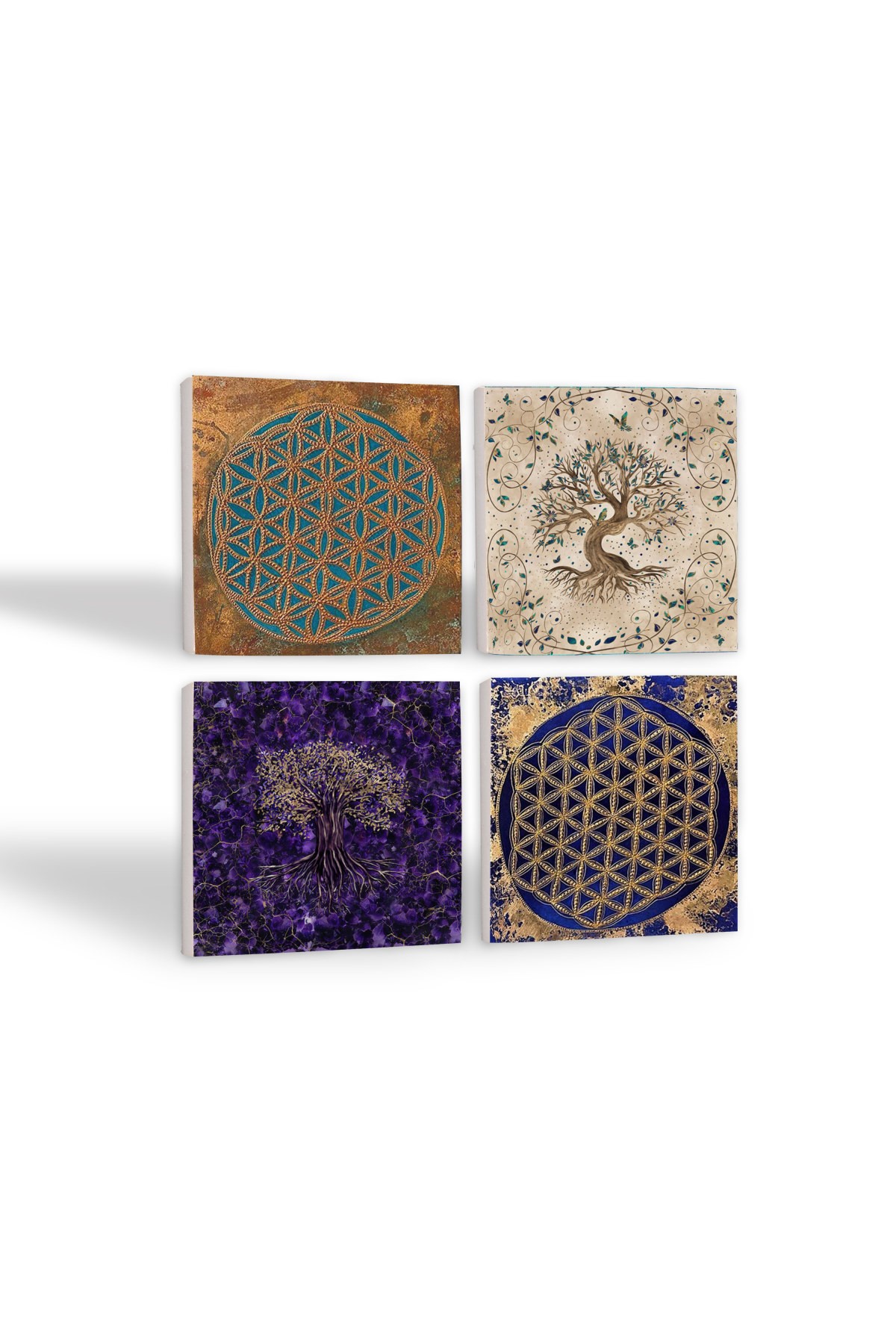 Flower of Life, Tree of Life Stone Coasters Desktop Protective Coasters 4 Piece Set 10x10cm Stone Coasters