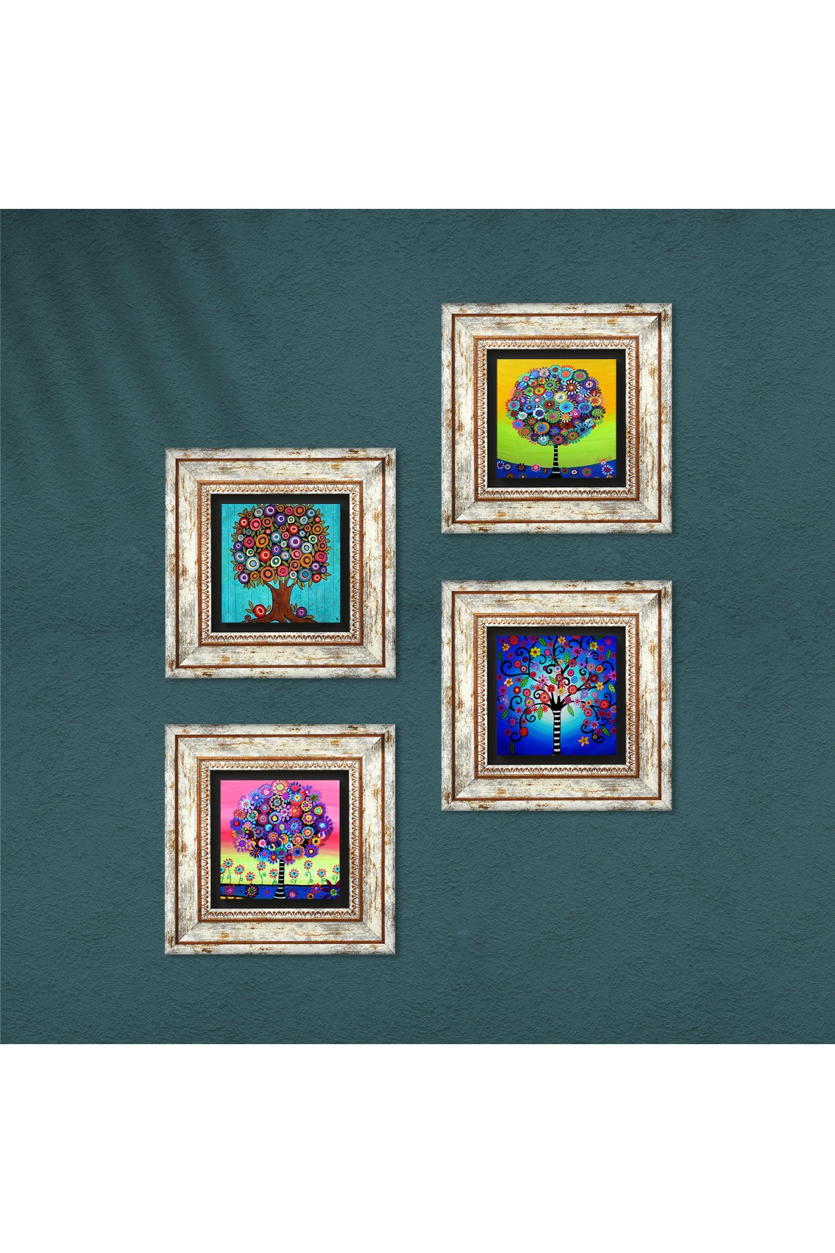 Tree of Life Stone Wall Painting Framed Wall Decor 4 Piece Painting Set Wall Art