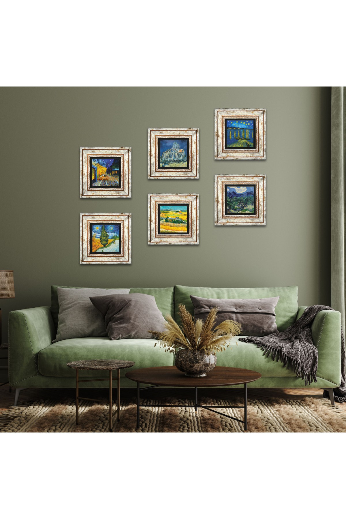 Van Gogh Taş Duvar Tablosu Çerçeveli Duvar Dekoru 6 Parça Tablo Seti Wall Art