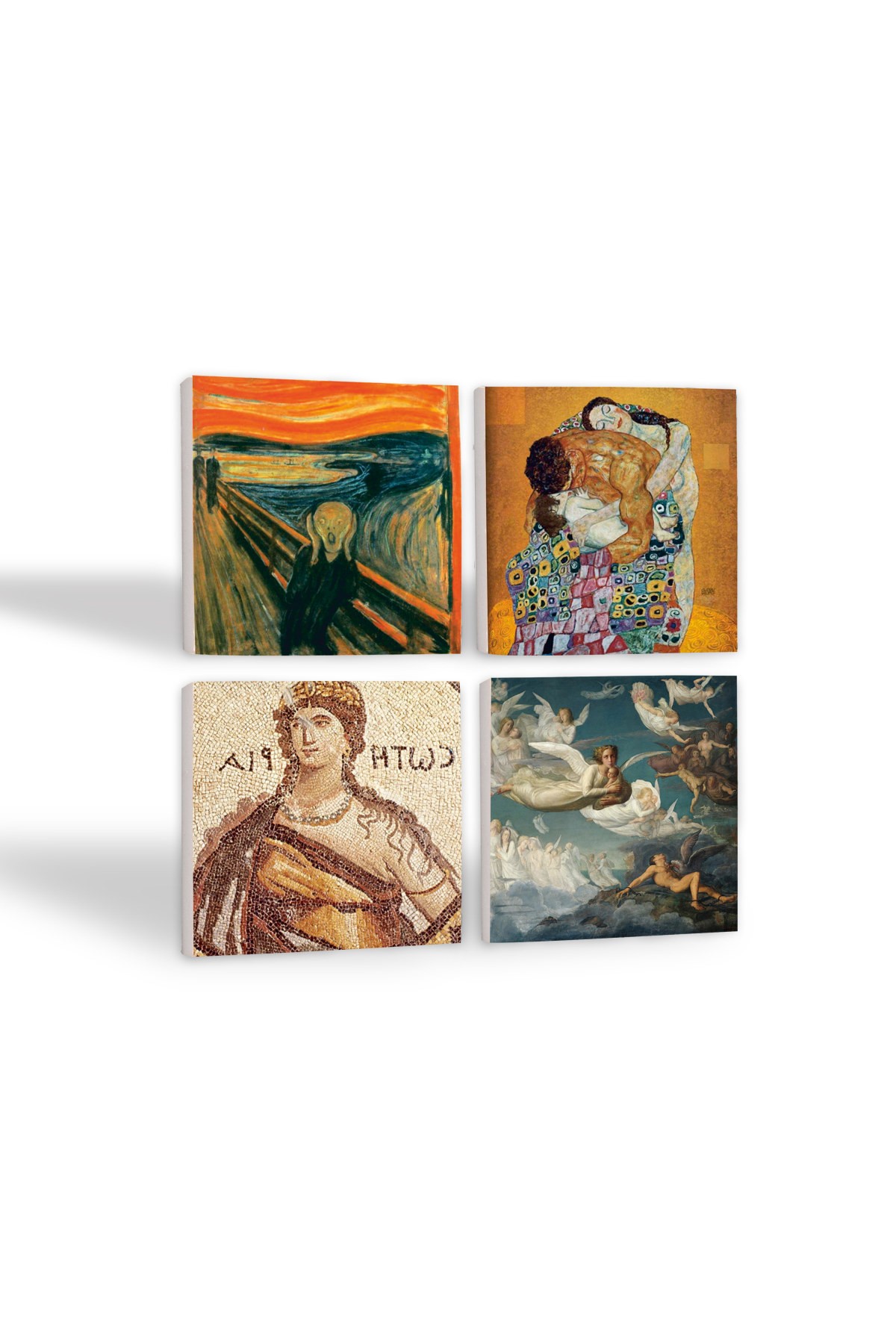 Çığlık, Soteria Mozaiği, Gustav Klimt Aile Kucaklama, Ruhların Geçişi Taş Bardak Altlığı Masaüstü Koruyucu Altlık 4 Parça Set 10x10cm Stone Coasters