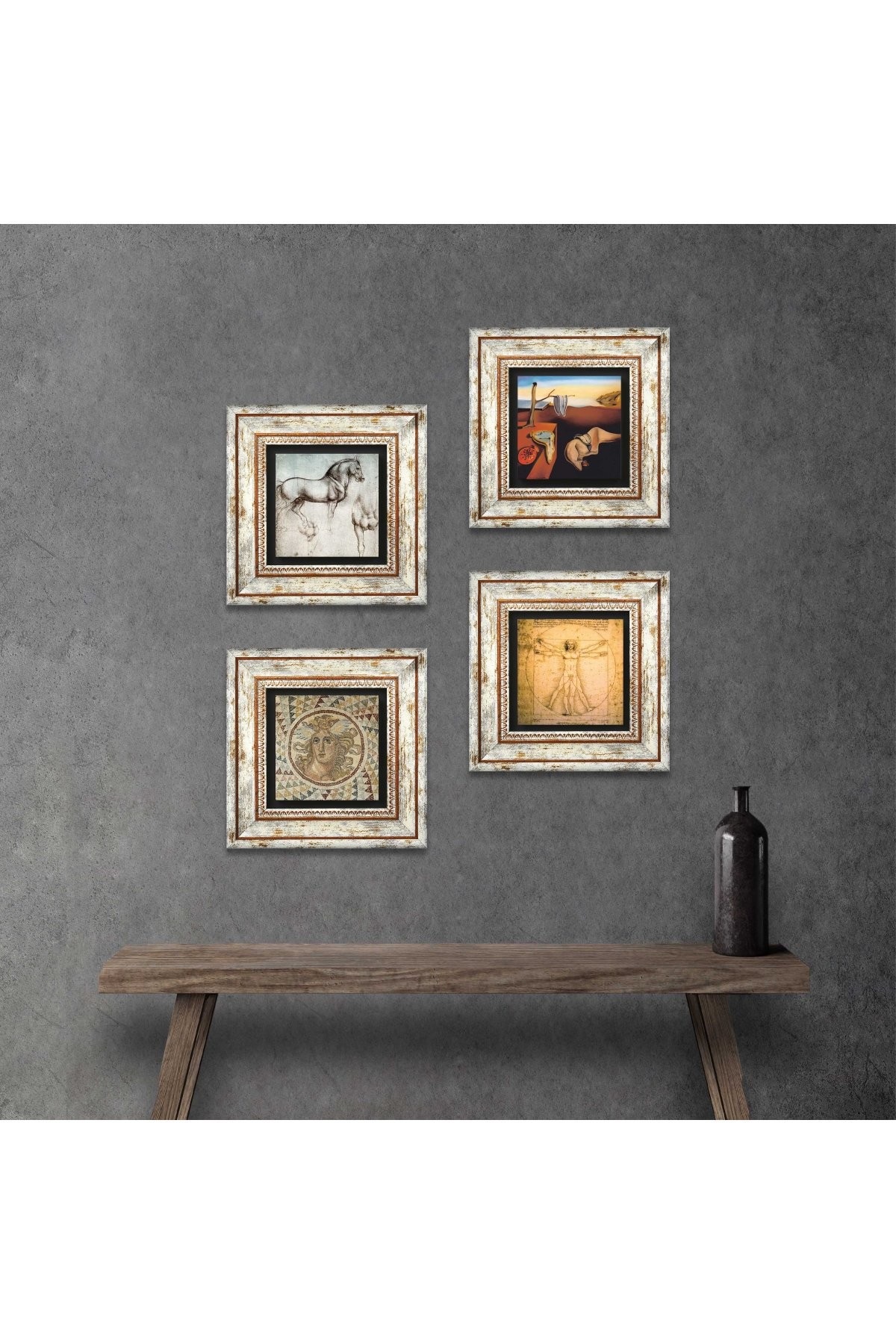 Salvador Dalí, Mosaic Series, Leonardo da Vinci Stone Wall Painting Framed Wall Decor 4 Piece Painting Set Wall Art