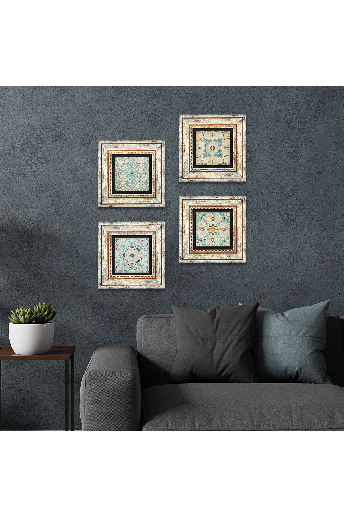 Desen Taş Duvar Tablosu Çerçeveli Duvar Dekoru 4 Parça Tablo Seti Wall Art