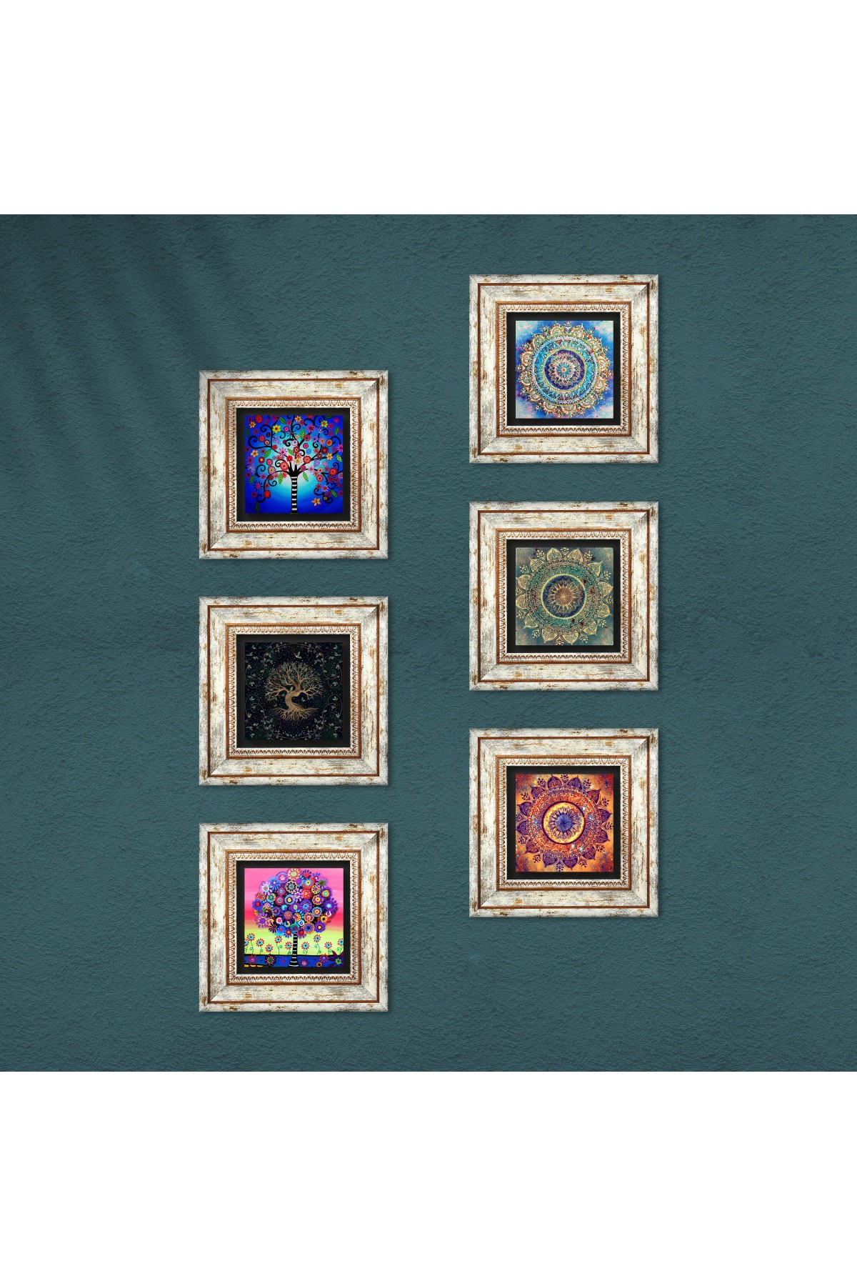 Mandala, Tree of Life Stone Wall Painting Framed Wall Decor 6 Piece Painting Set Wall Art