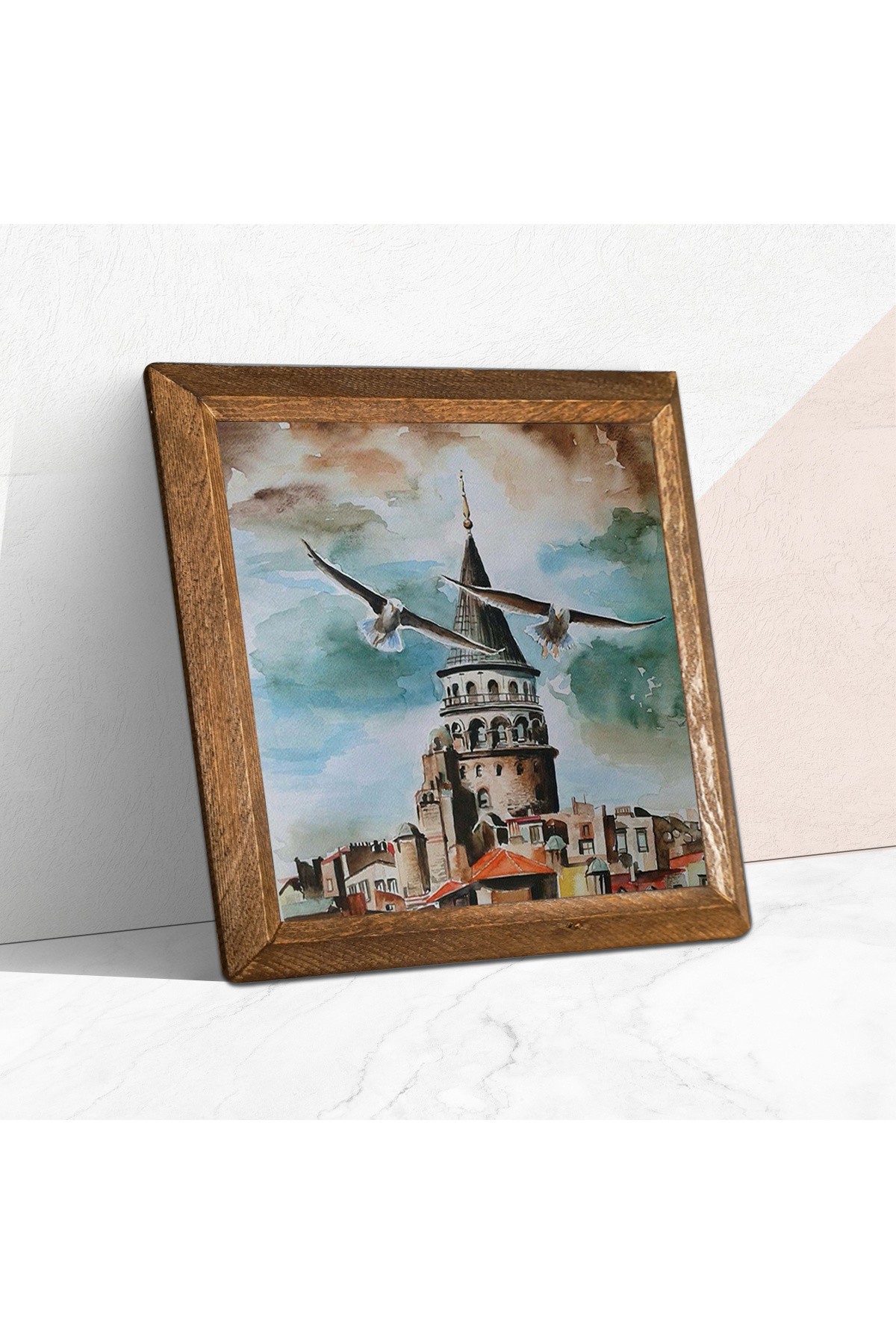 Istanbul Galata Tower Stone Wall Painting Wooden Framed Wall Decor Wall Art 25x25cm