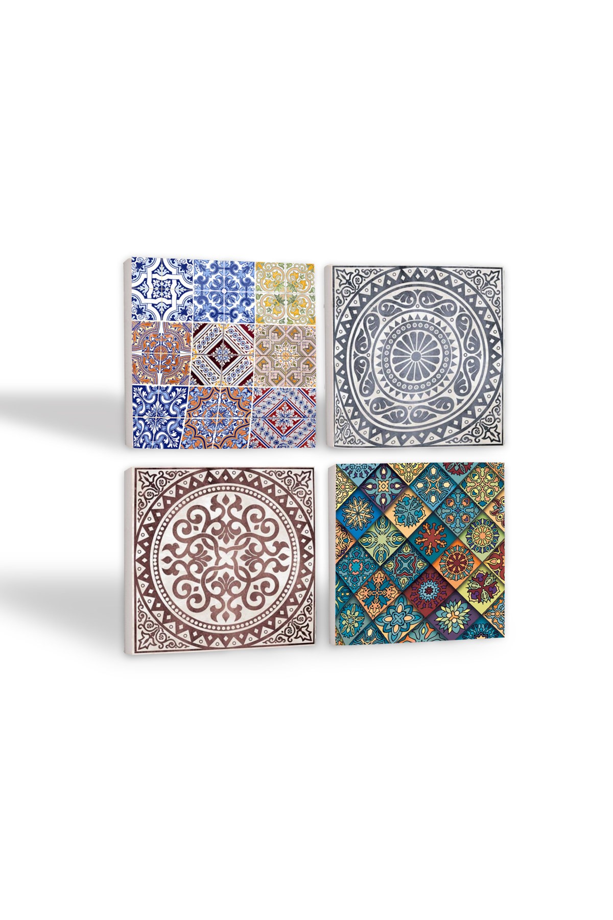 Ethnic Pattern Stone Coasters Desktop Protective Coasters 4 Piece Set 10x10cm Stone Coasters